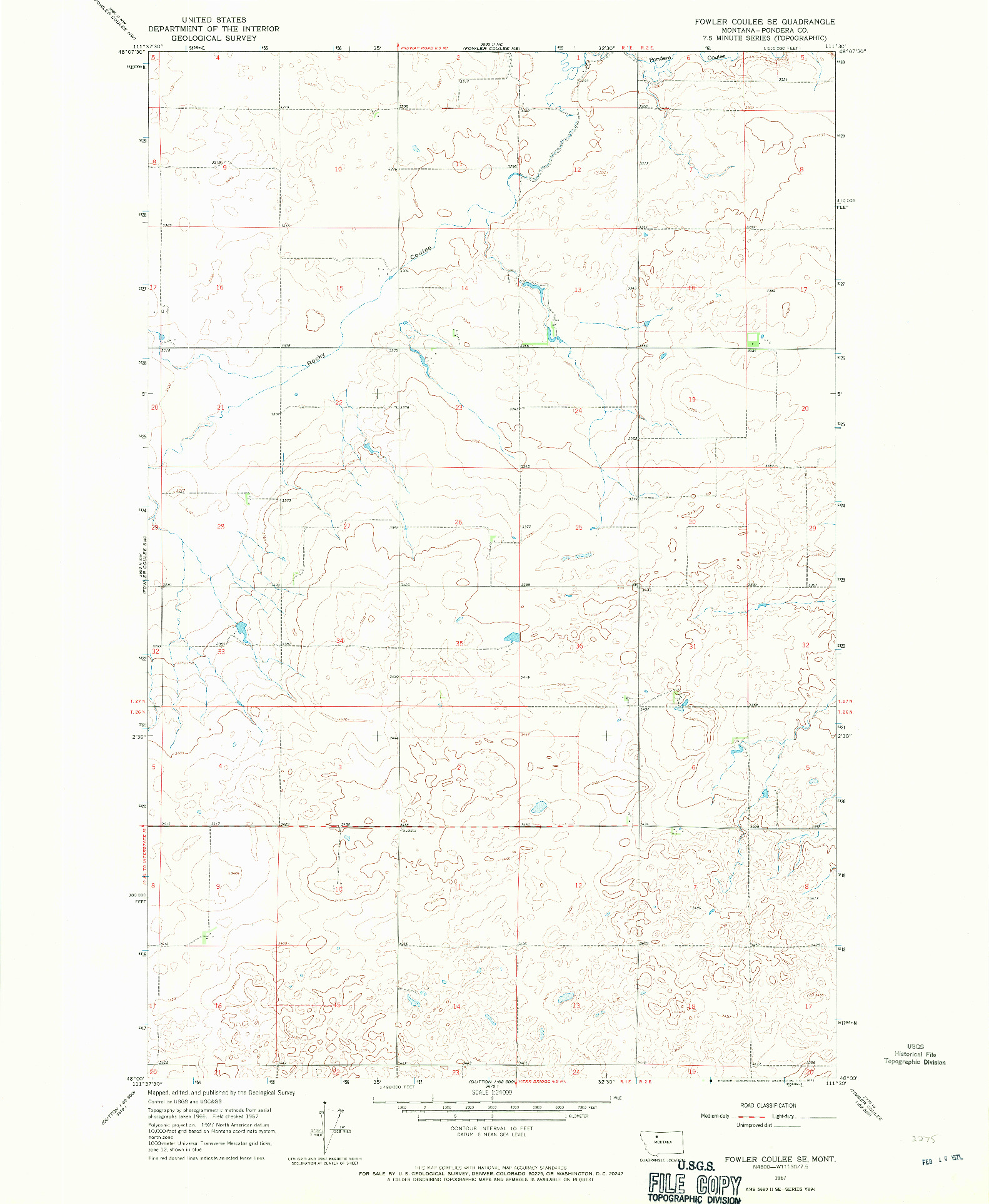 USGS 1:24000-SCALE QUADRANGLE FOR FOWLER COULEE SE, MT 1967