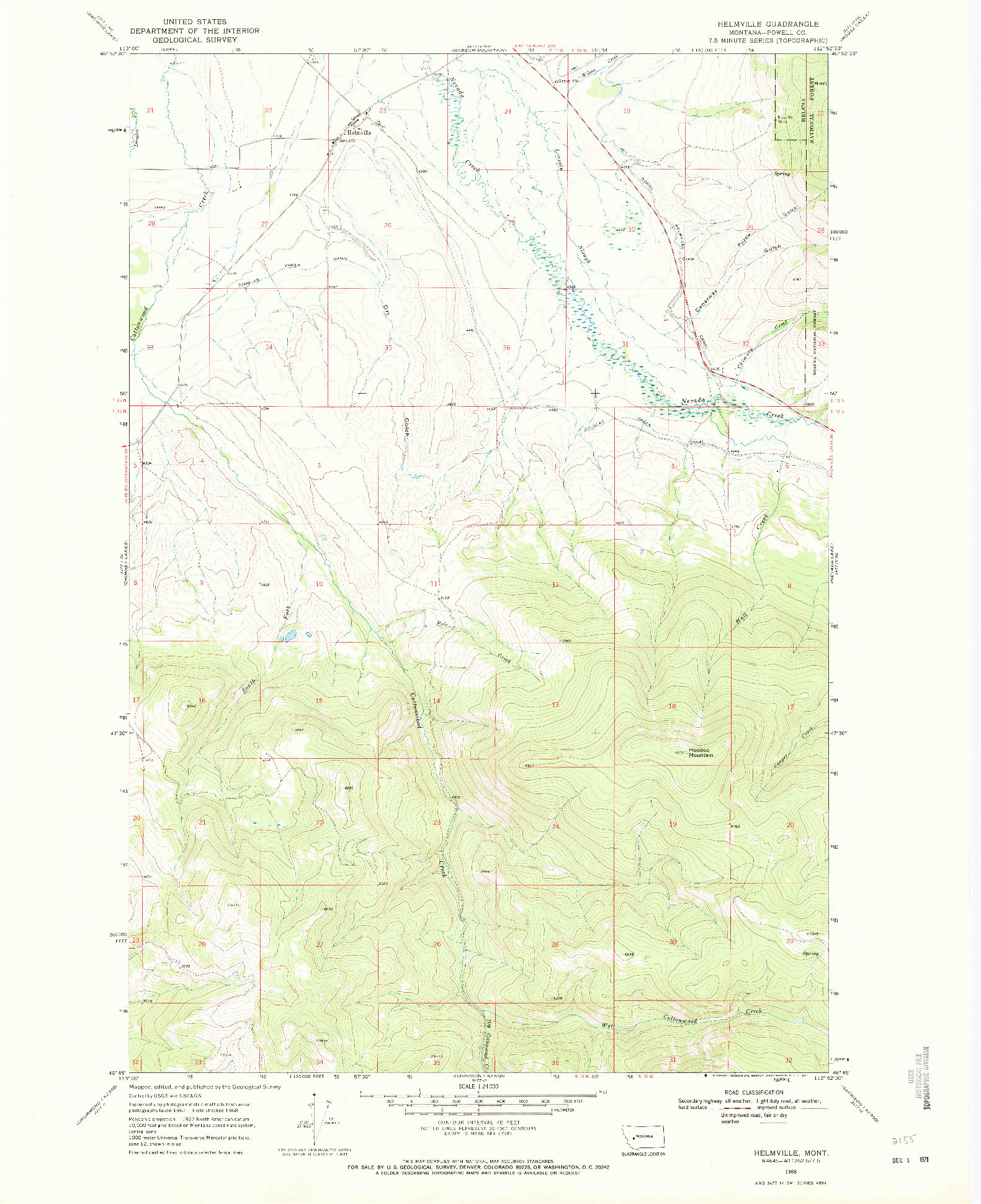 USGS 1:24000-SCALE QUADRANGLE FOR HELMVILLE, MT 1968