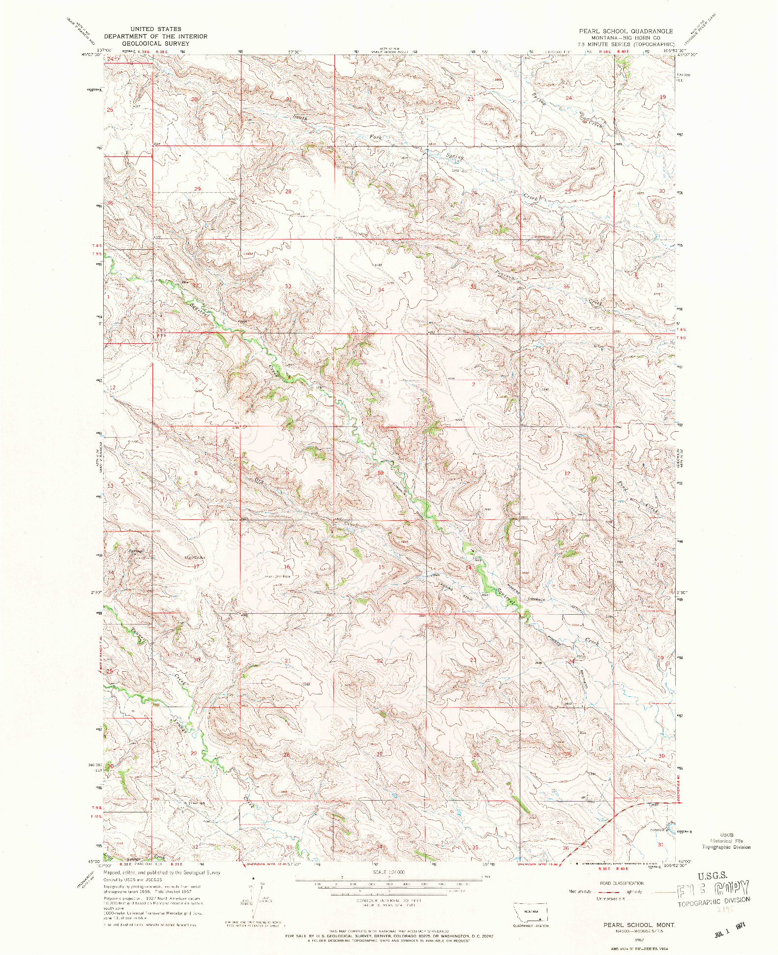 USGS 1:24000-SCALE QUADRANGLE FOR PEARL SCHOOL, MT 1967