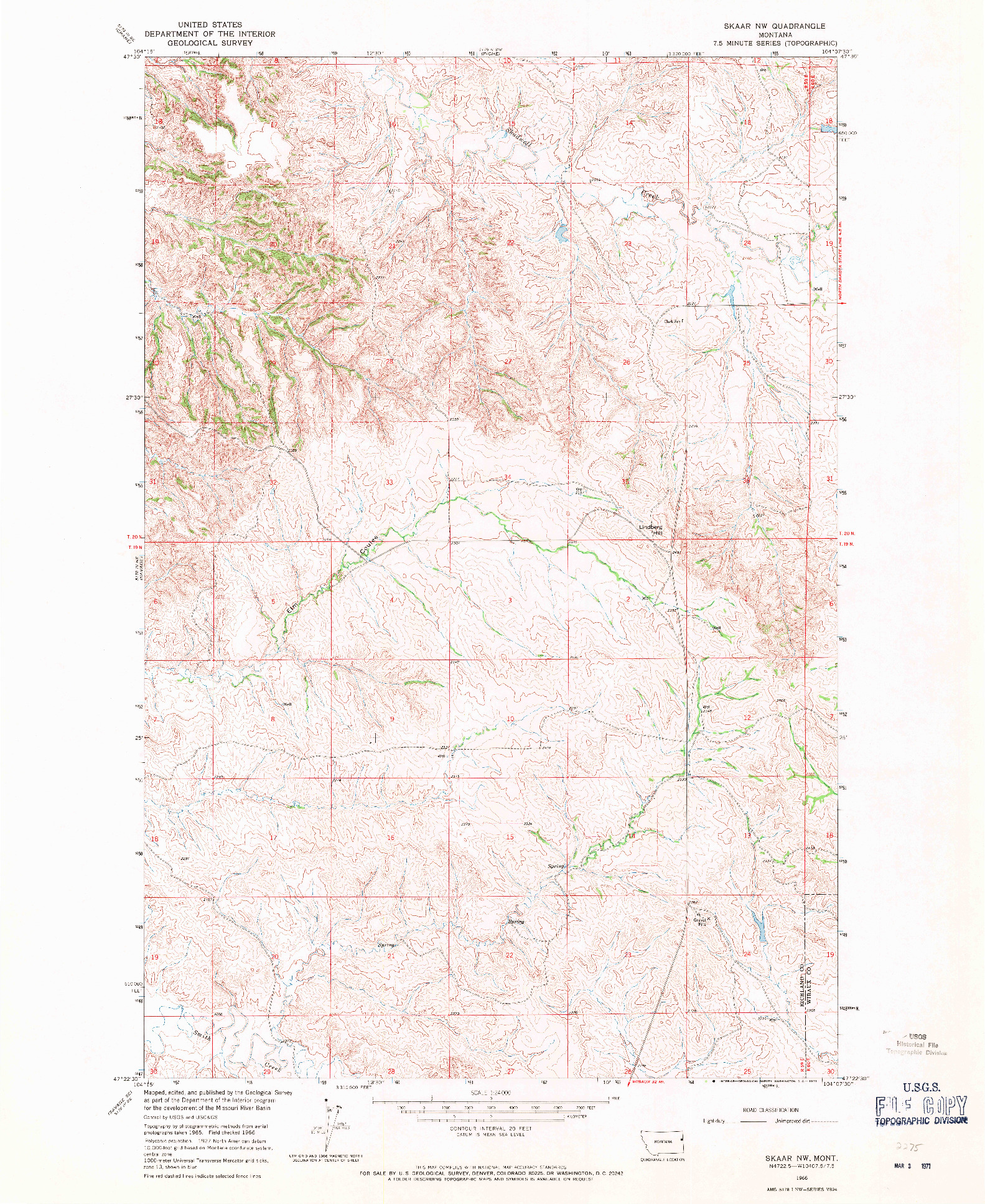 USGS 1:24000-SCALE QUADRANGLE FOR SKAAR NW, MT 1966