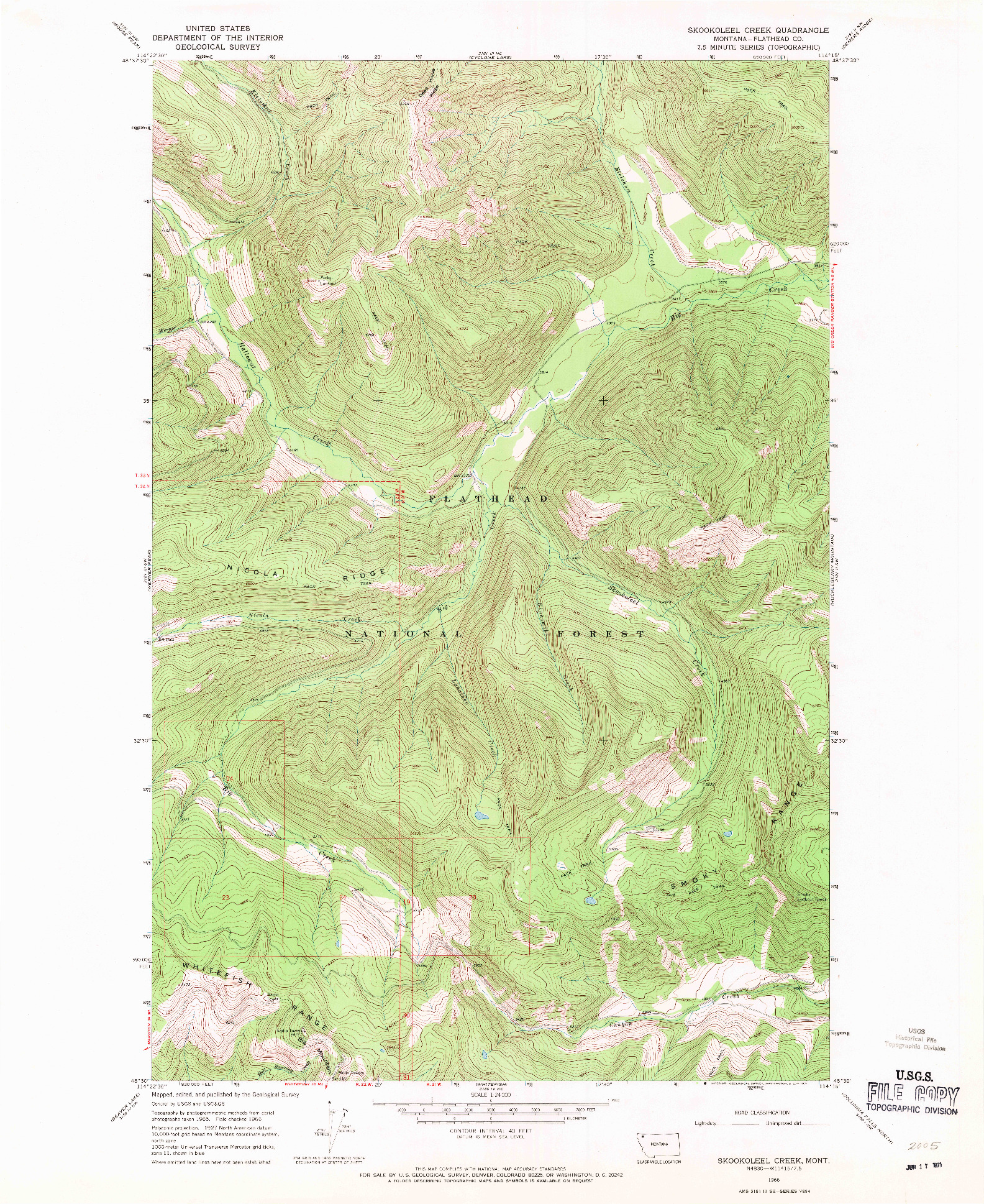 USGS 1:24000-SCALE QUADRANGLE FOR SKOOKOLEEL CREEK, MT 1966