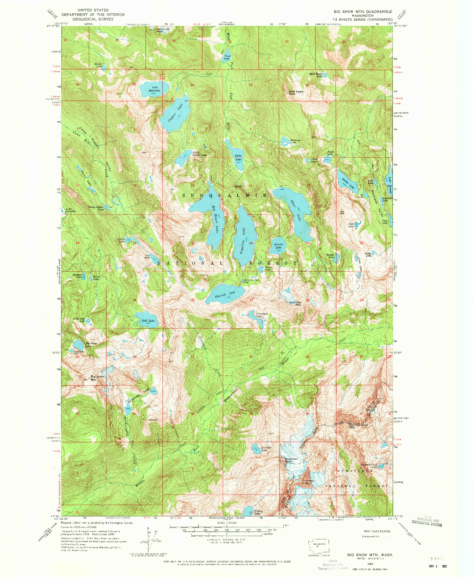 USGS 1:24000-SCALE QUADRANGLE FOR BIG SNOW MTN, WA 1965