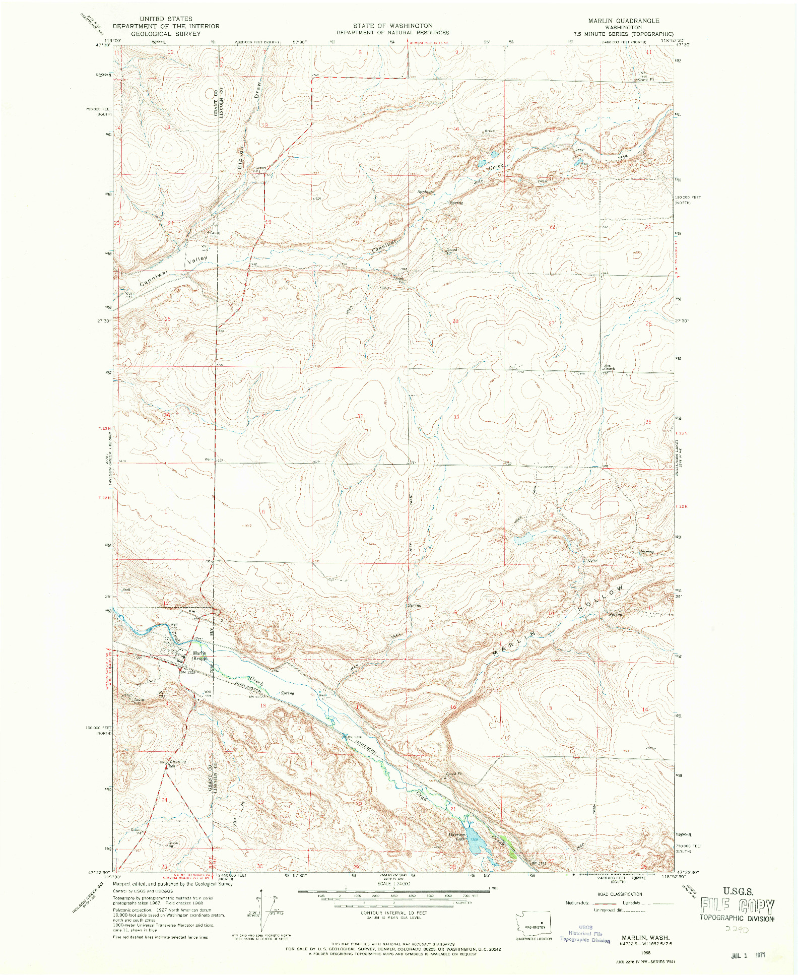 USGS 1:24000-SCALE QUADRANGLE FOR MARLIN, WA 1968