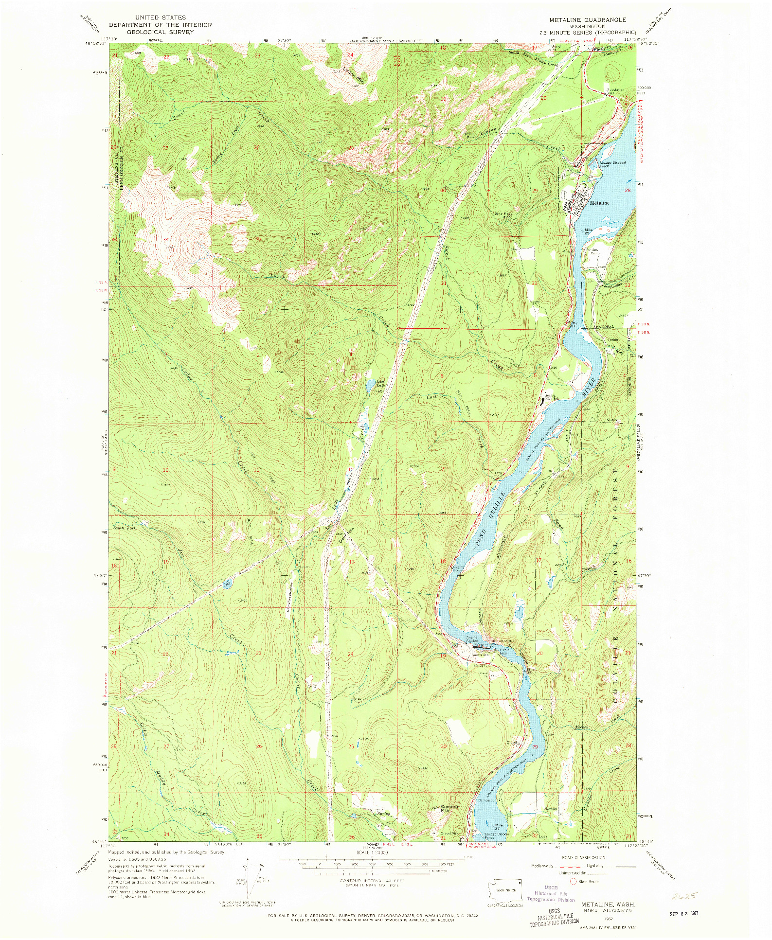 USGS 1:24000-SCALE QUADRANGLE FOR METALINE, WA 1967