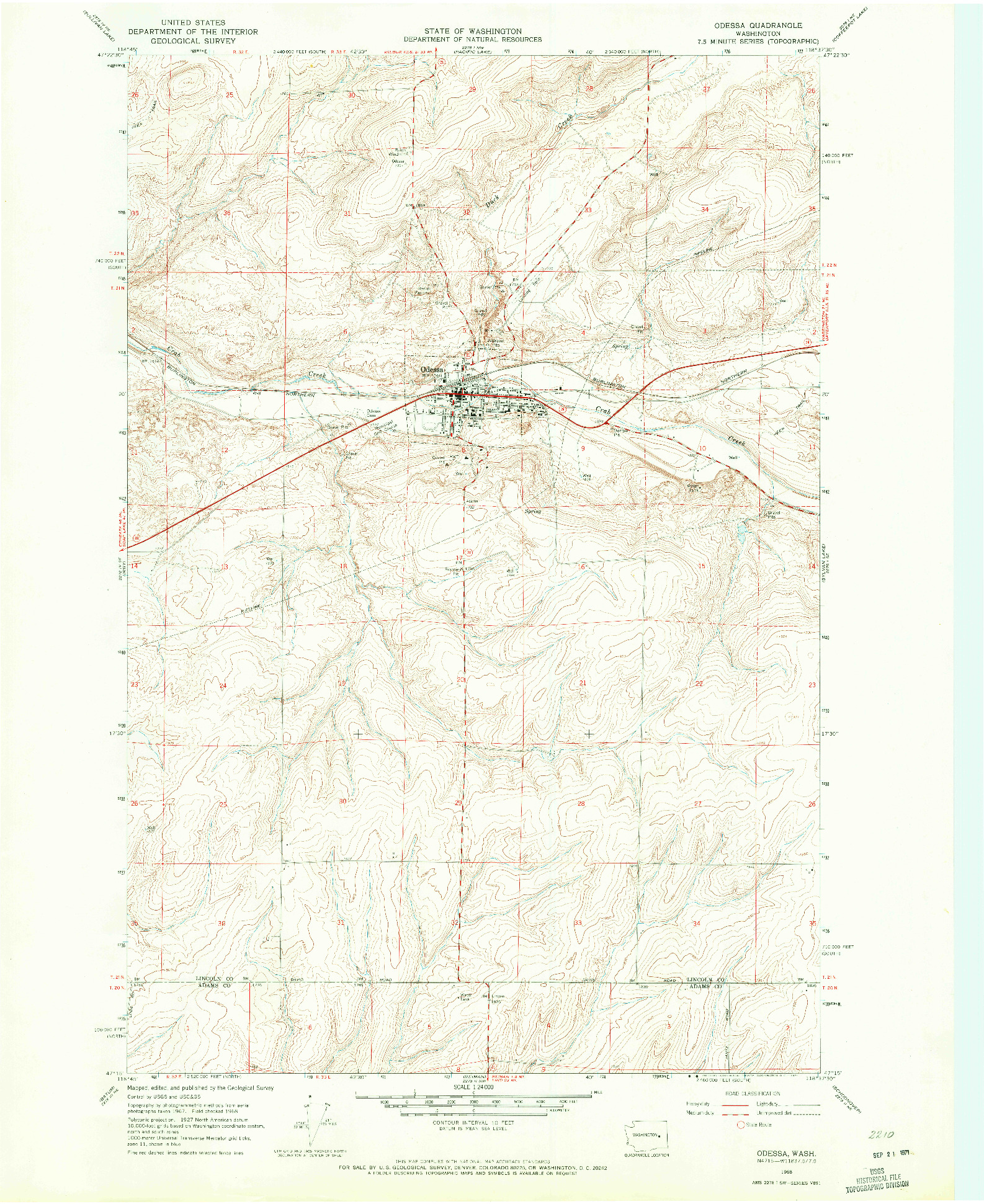 USGS 1:24000-SCALE QUADRANGLE FOR ODESSA, WA 1968