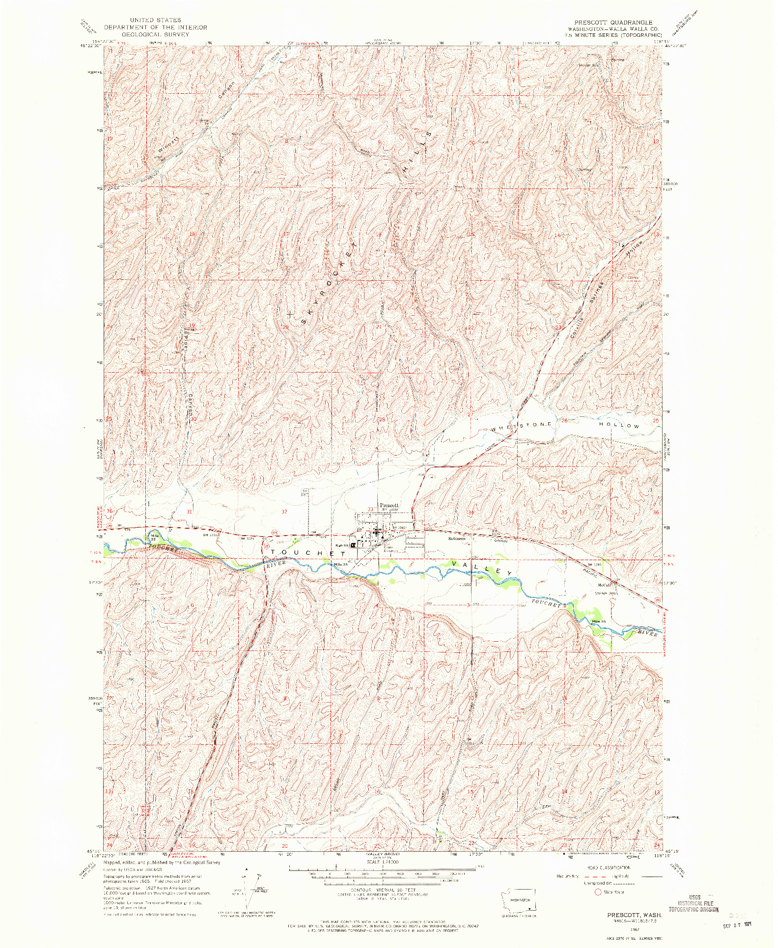 USGS 1:24000-SCALE QUADRANGLE FOR PRESCOTT, WA 1967