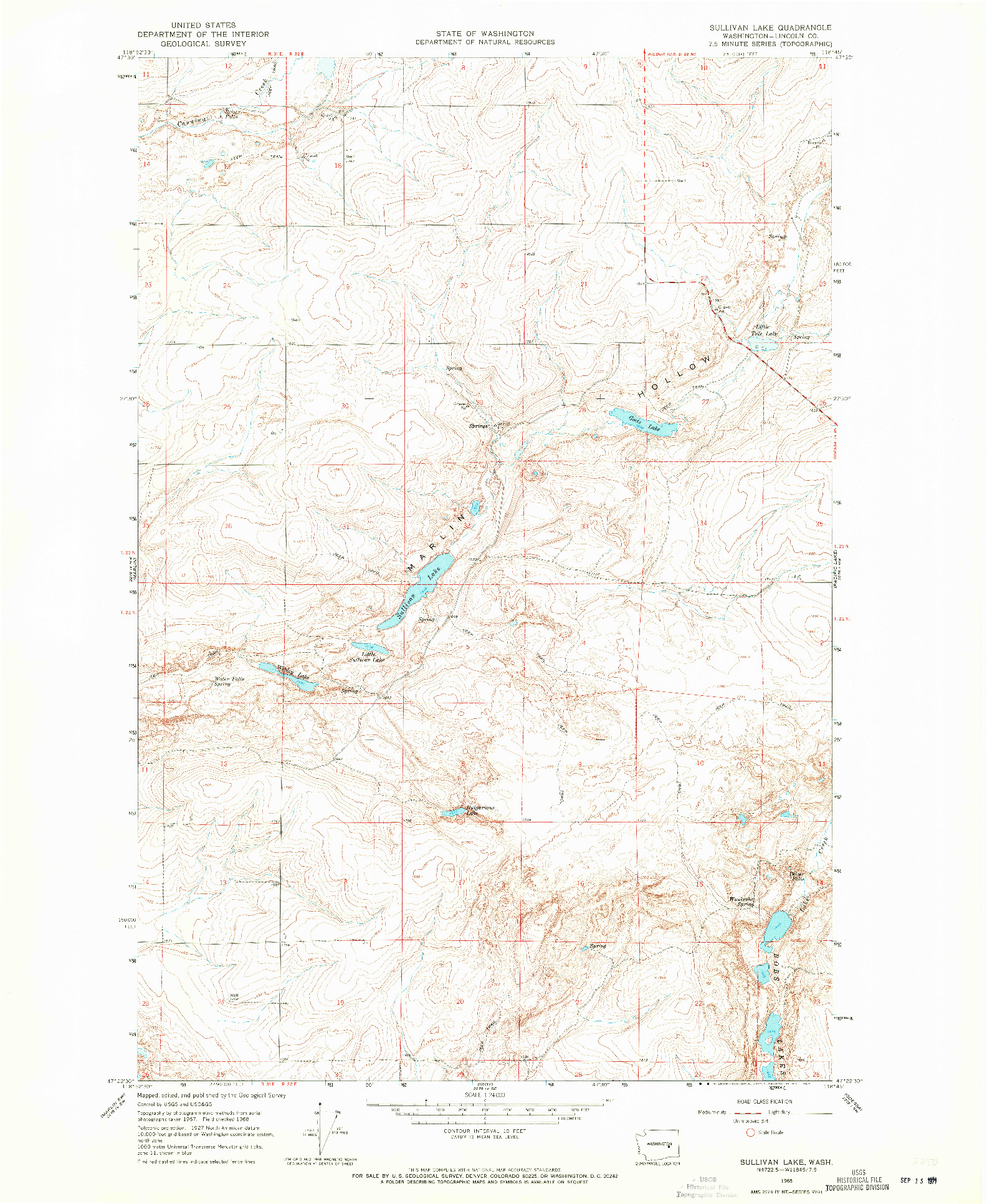 USGS 1:24000-SCALE QUADRANGLE FOR SULLIVAN LAKE, WA 1968
