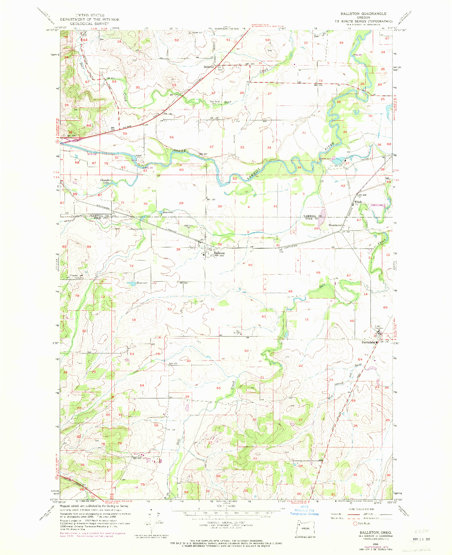 USGS 1:24000-SCALE QUADRANGLE FOR BALLSTON, OR 1956