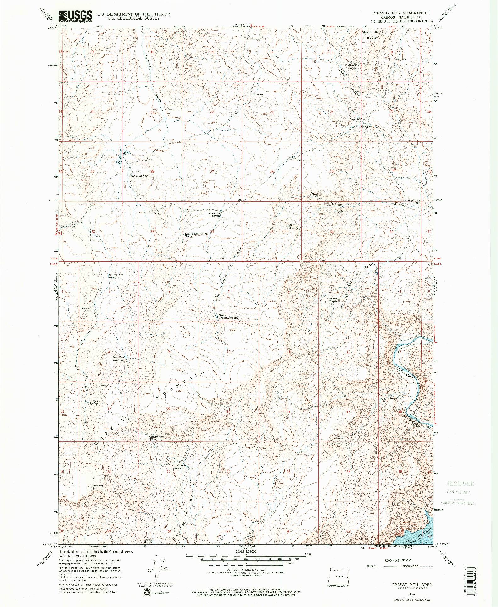 USGS 1:24000-SCALE QUADRANGLE FOR GRASSY MTN, OR 1967