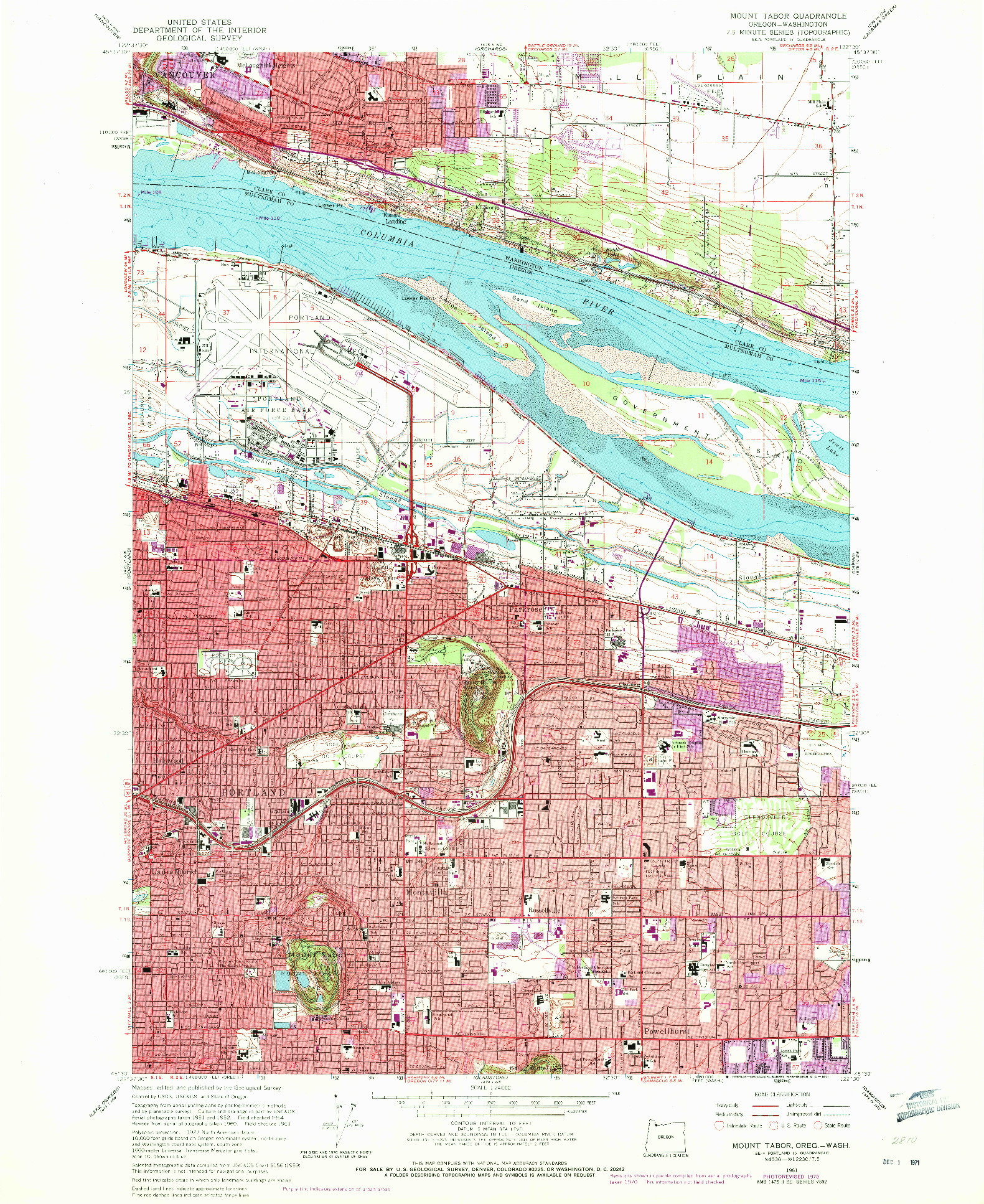 USGS 1:24000-SCALE QUADRANGLE FOR MOUNT TABOR, OR 1961