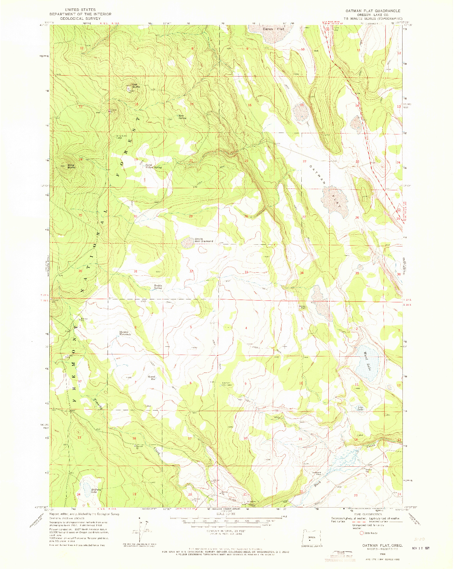 USGS 1:24000-SCALE QUADRANGLE FOR OATMAN FLAT, OR 1968