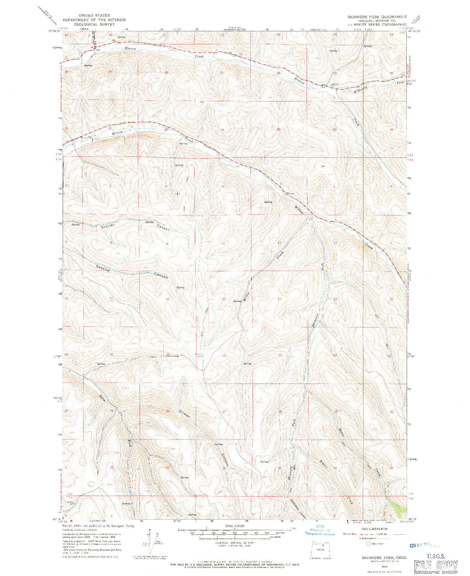 USGS 1:24000-SCALE QUADRANGLE FOR SKINNERS FORK, OR 1968