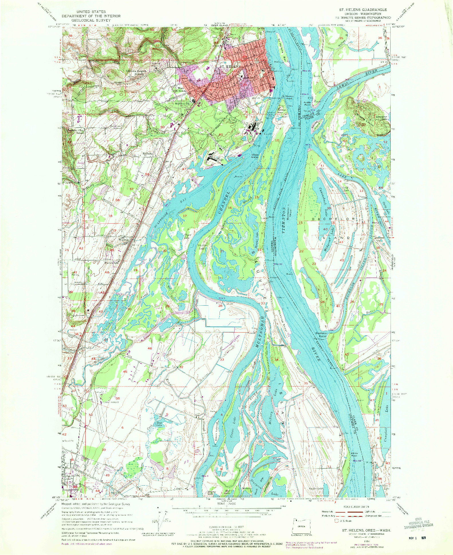 USGS 1:24000-SCALE QUADRANGLE FOR ST. HELENS, OR 1954