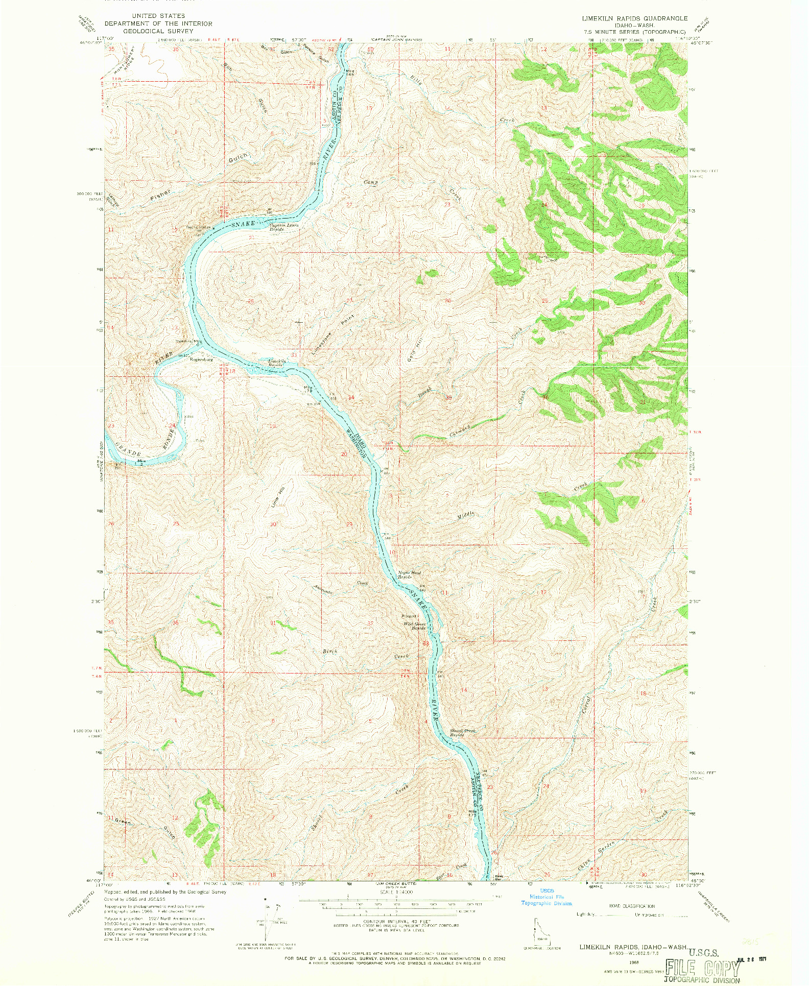 USGS 1:24000-SCALE QUADRANGLE FOR LIMEKILN RAPIDS, ID 1968
