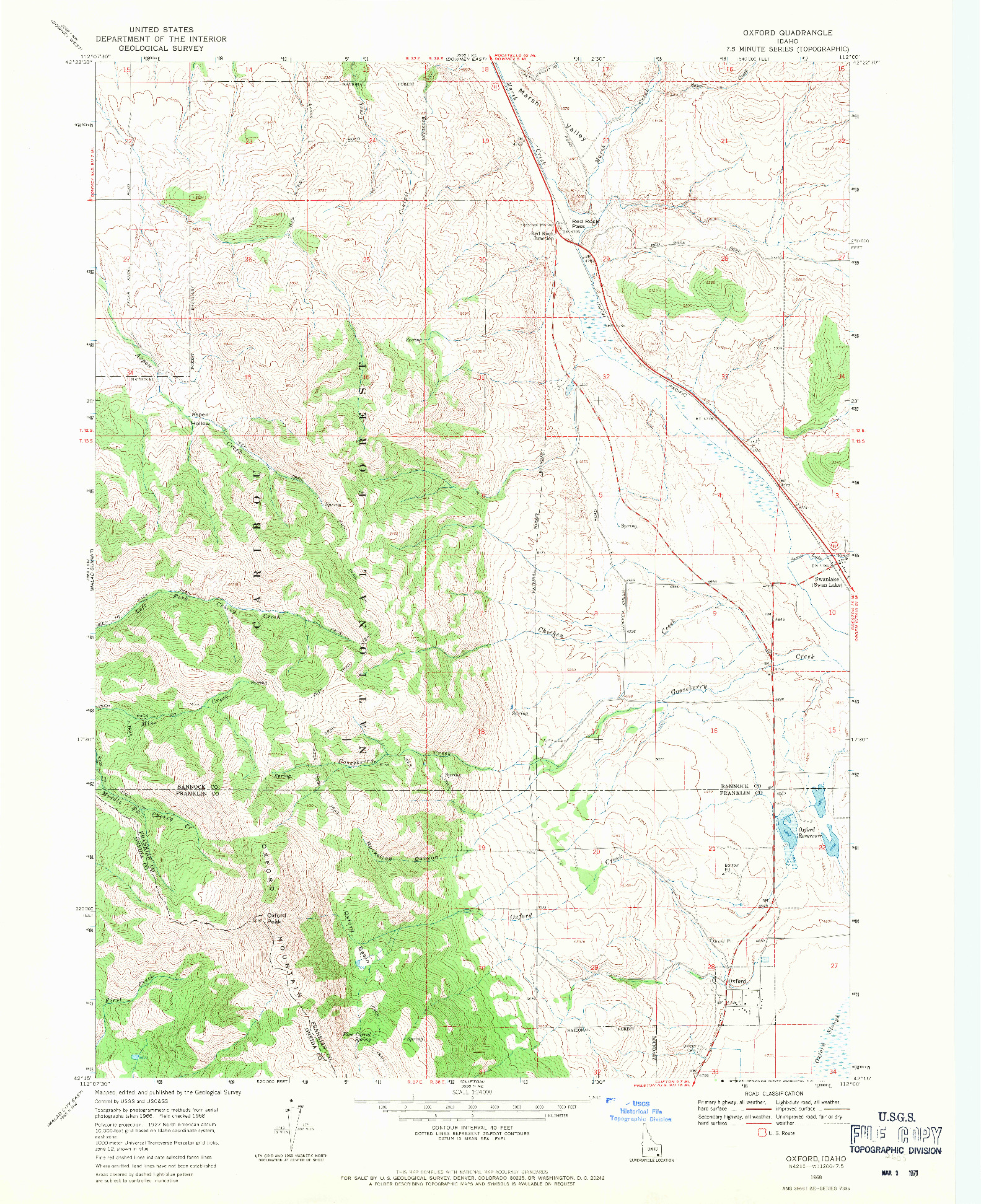 USGS 1:24000-SCALE QUADRANGLE FOR OXFORD, ID 1968