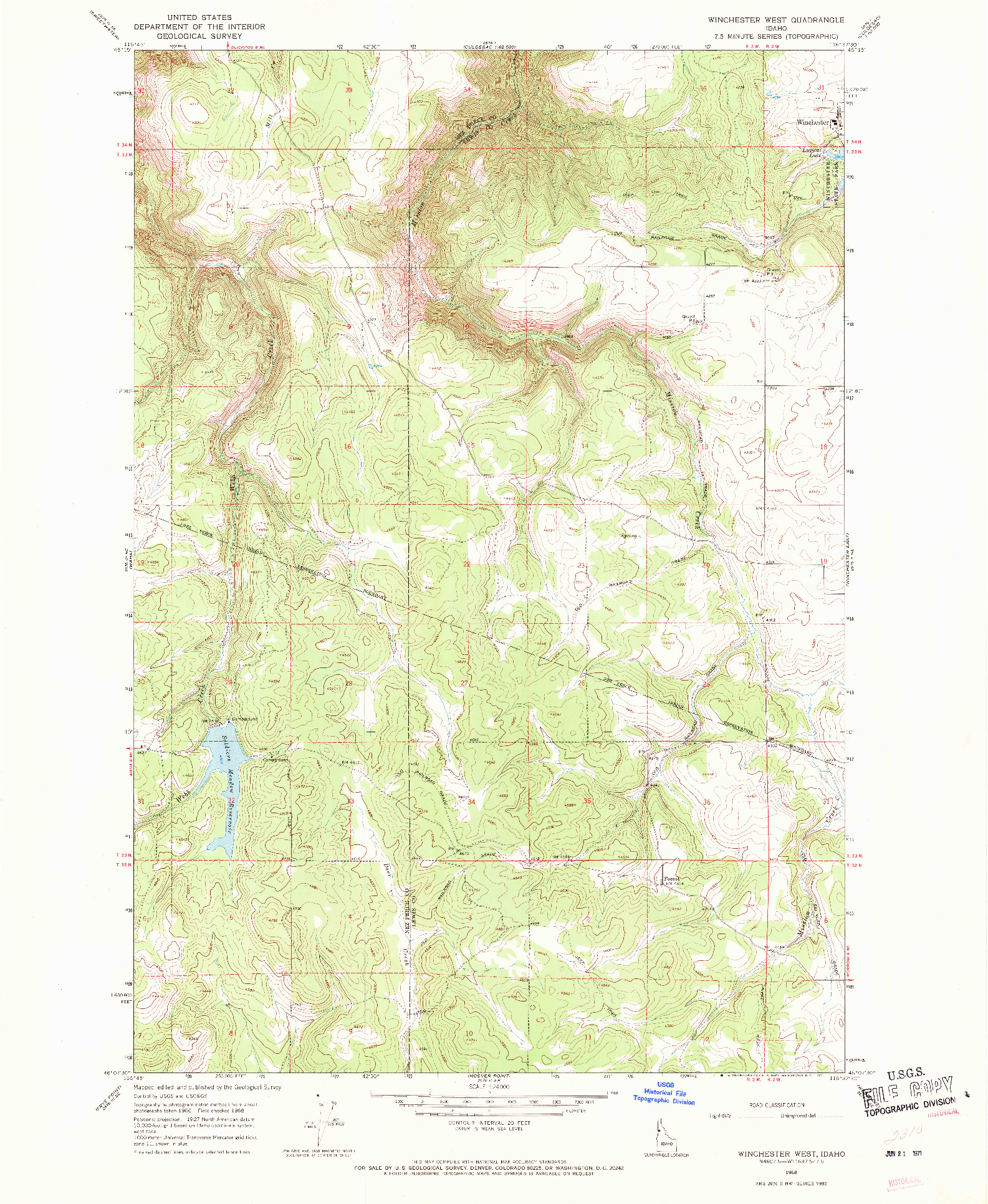 USGS 1:24000-SCALE QUADRANGLE FOR WINCHESTER WEST, ID 1968
