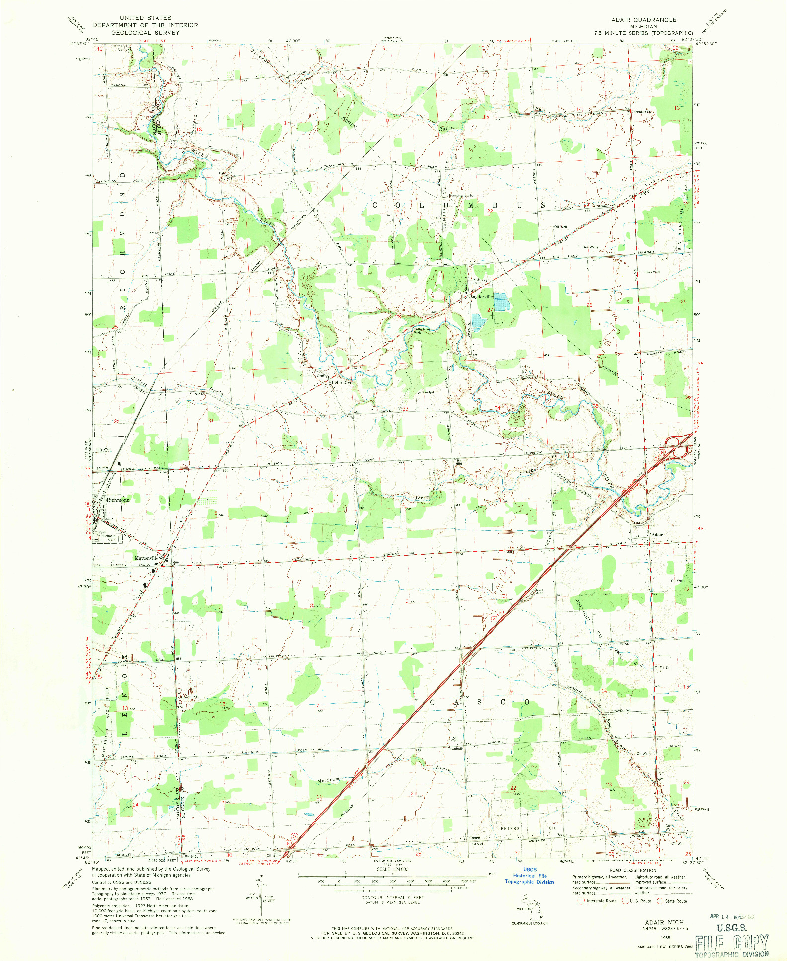USGS 1:24000-SCALE QUADRANGLE FOR ADAIR, MI 1968