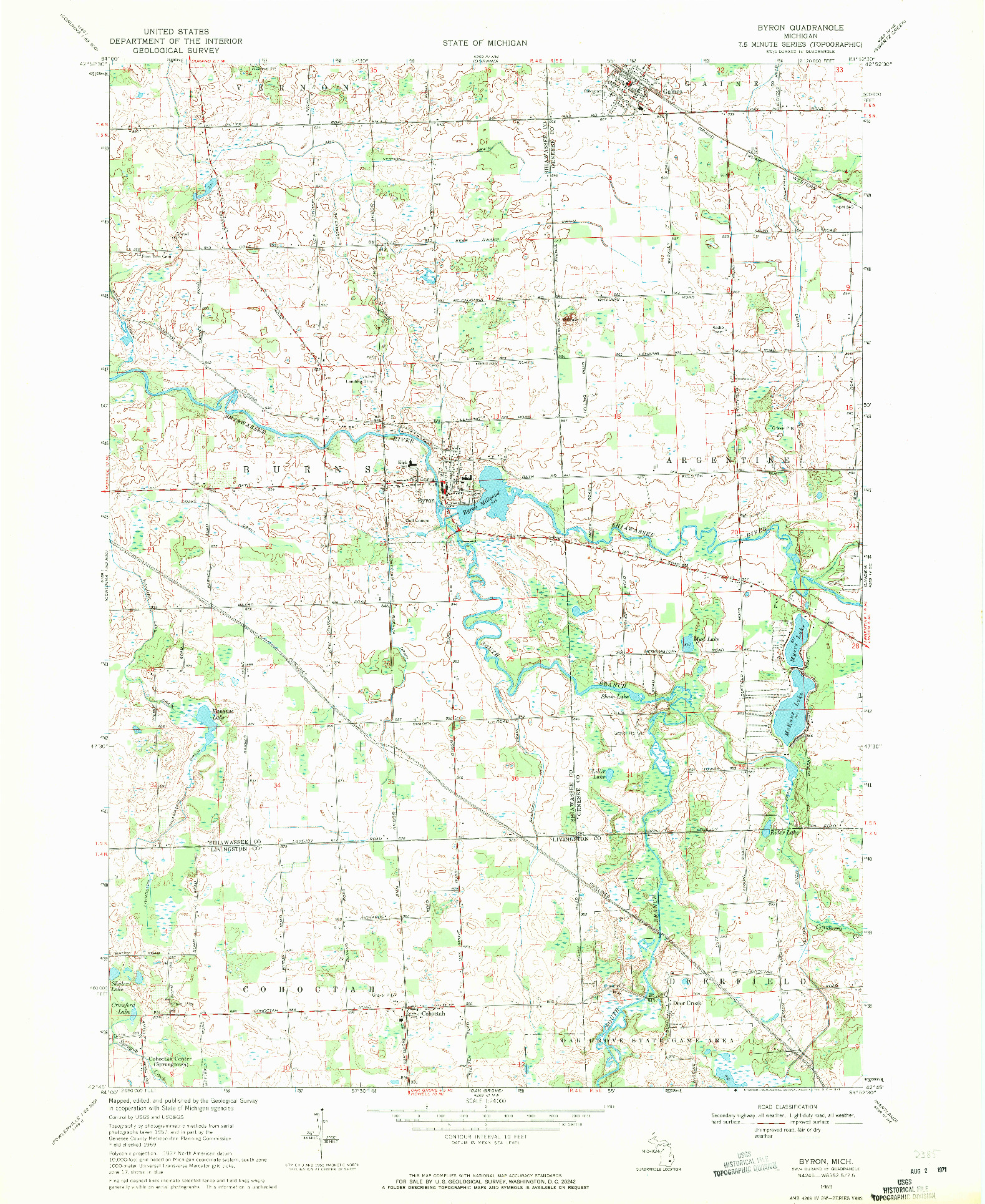 USGS 1:24000-SCALE QUADRANGLE FOR BYRON, MI 1969