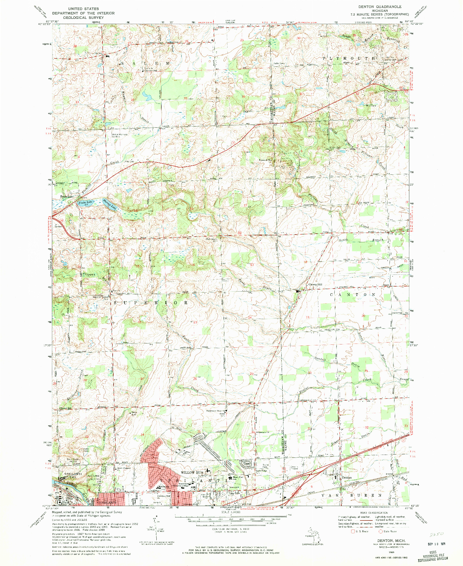 USGS 1:24000-SCALE QUADRANGLE FOR DENTON, MI 1969