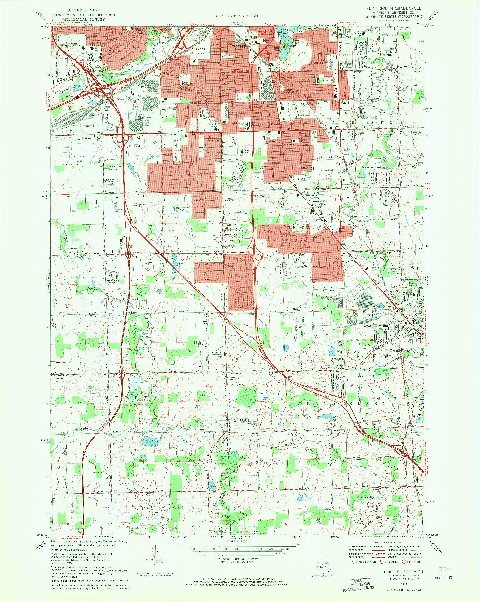 USGS 1:24000-SCALE QUADRANGLE FOR FLINT SOUTH, MI 1969