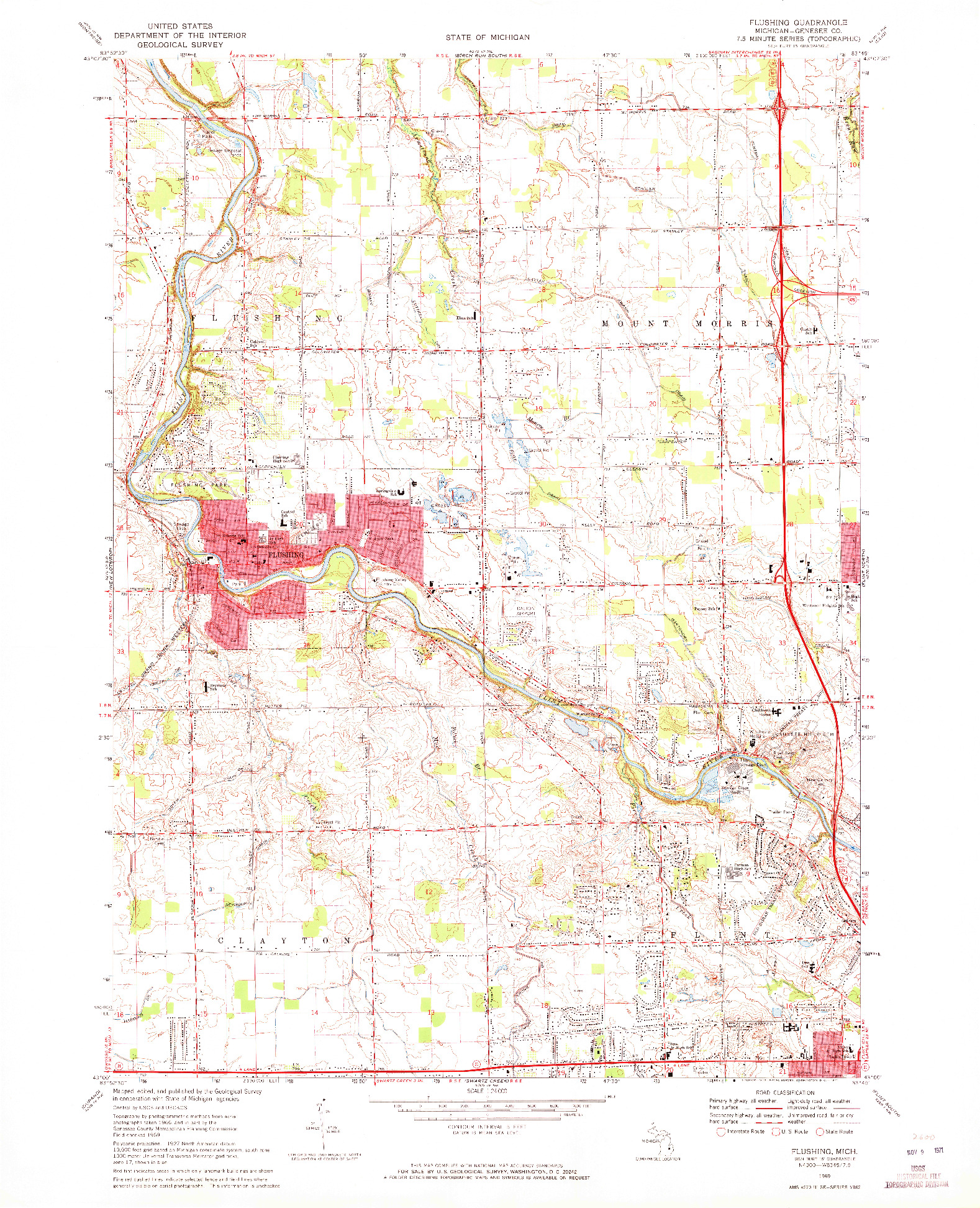 USGS 1:24000-SCALE QUADRANGLE FOR FLUSHING, MI 1969