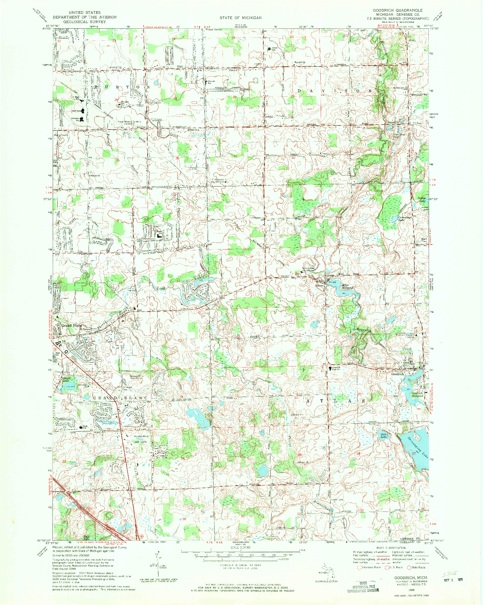 USGS 1:24000-SCALE QUADRANGLE FOR GOODRICH, MI 1969