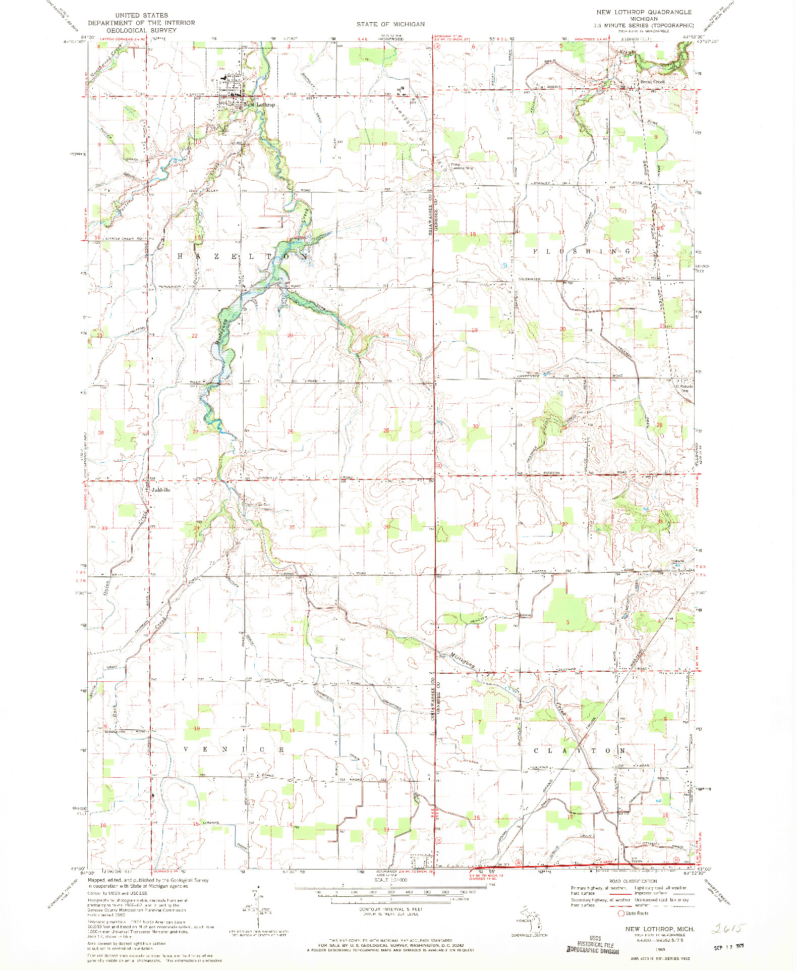 USGS 1:24000-SCALE QUADRANGLE FOR NEW LOTHROP, MI 1969