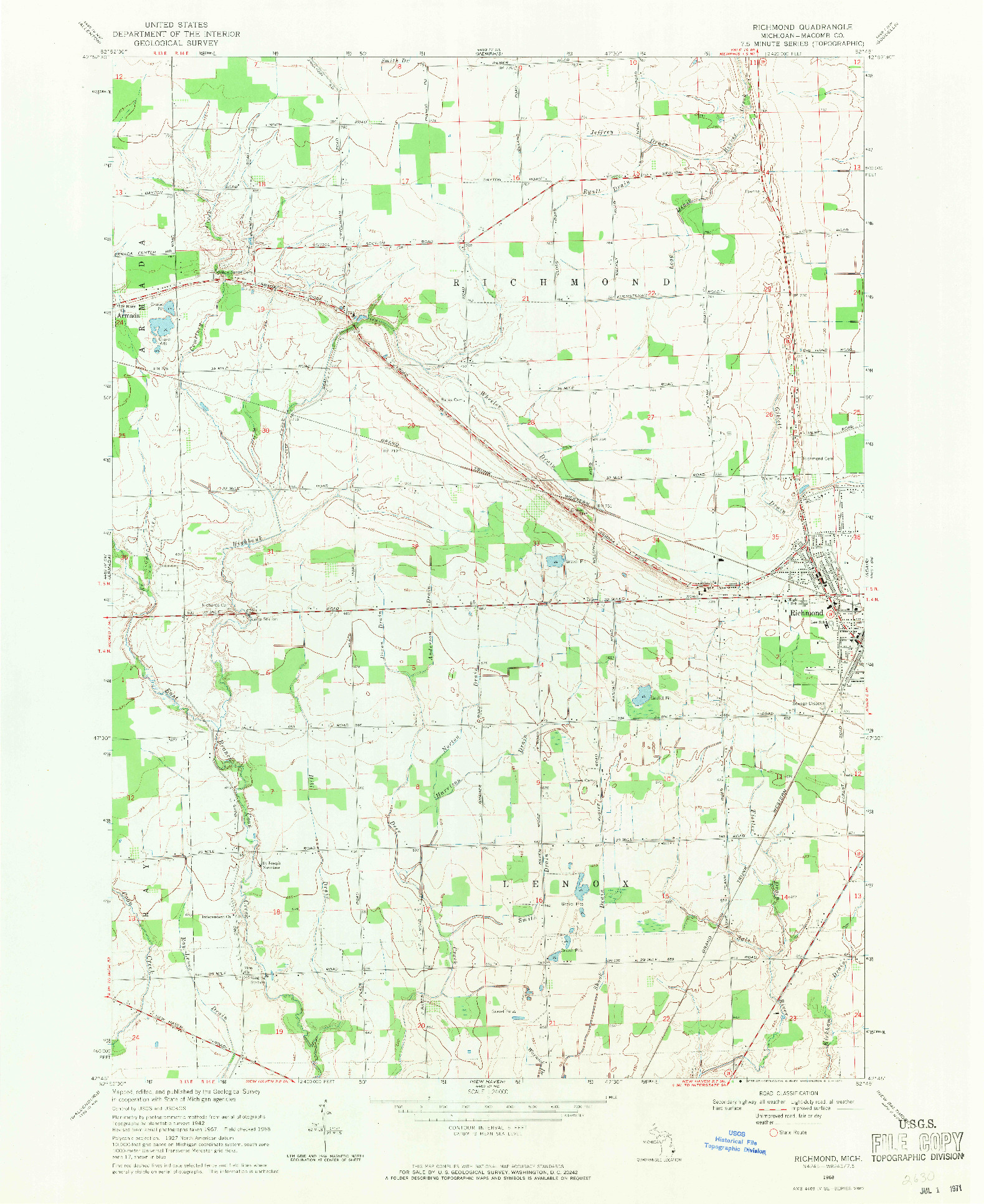 USGS 1:24000-SCALE QUADRANGLE FOR RICHMOND, MI 1968