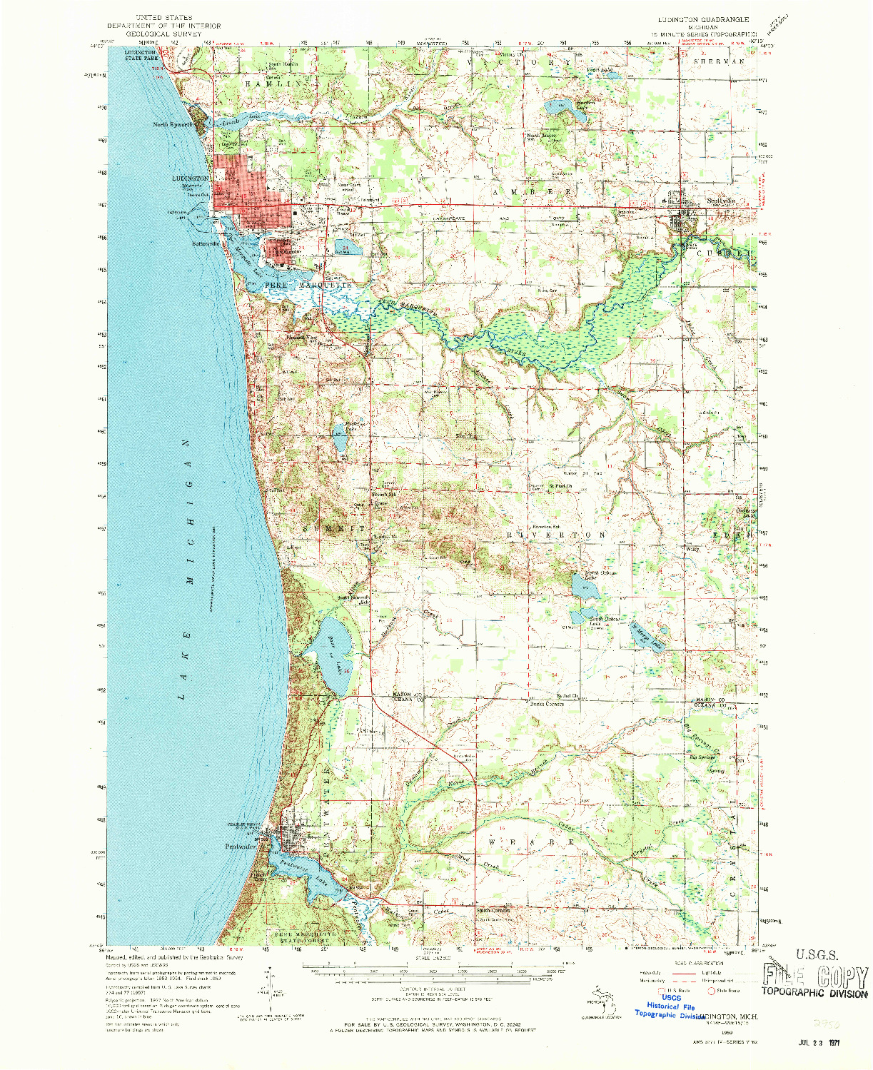 USGS 1:62500-SCALE QUADRANGLE FOR LUDINGTON, MI 1959
