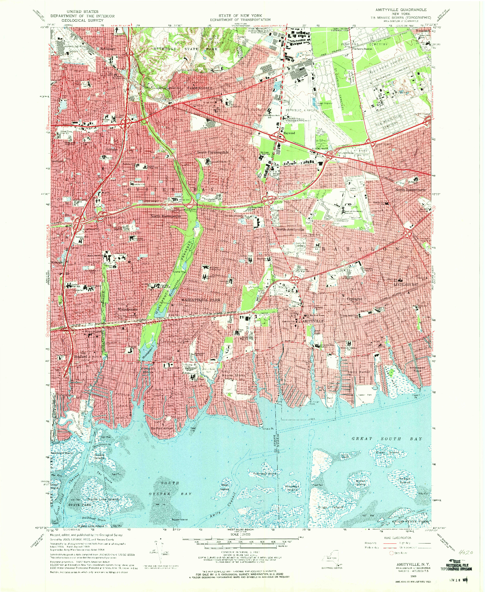 USGS 1:24000-SCALE QUADRANGLE FOR AMITYVILLE, NY 1969