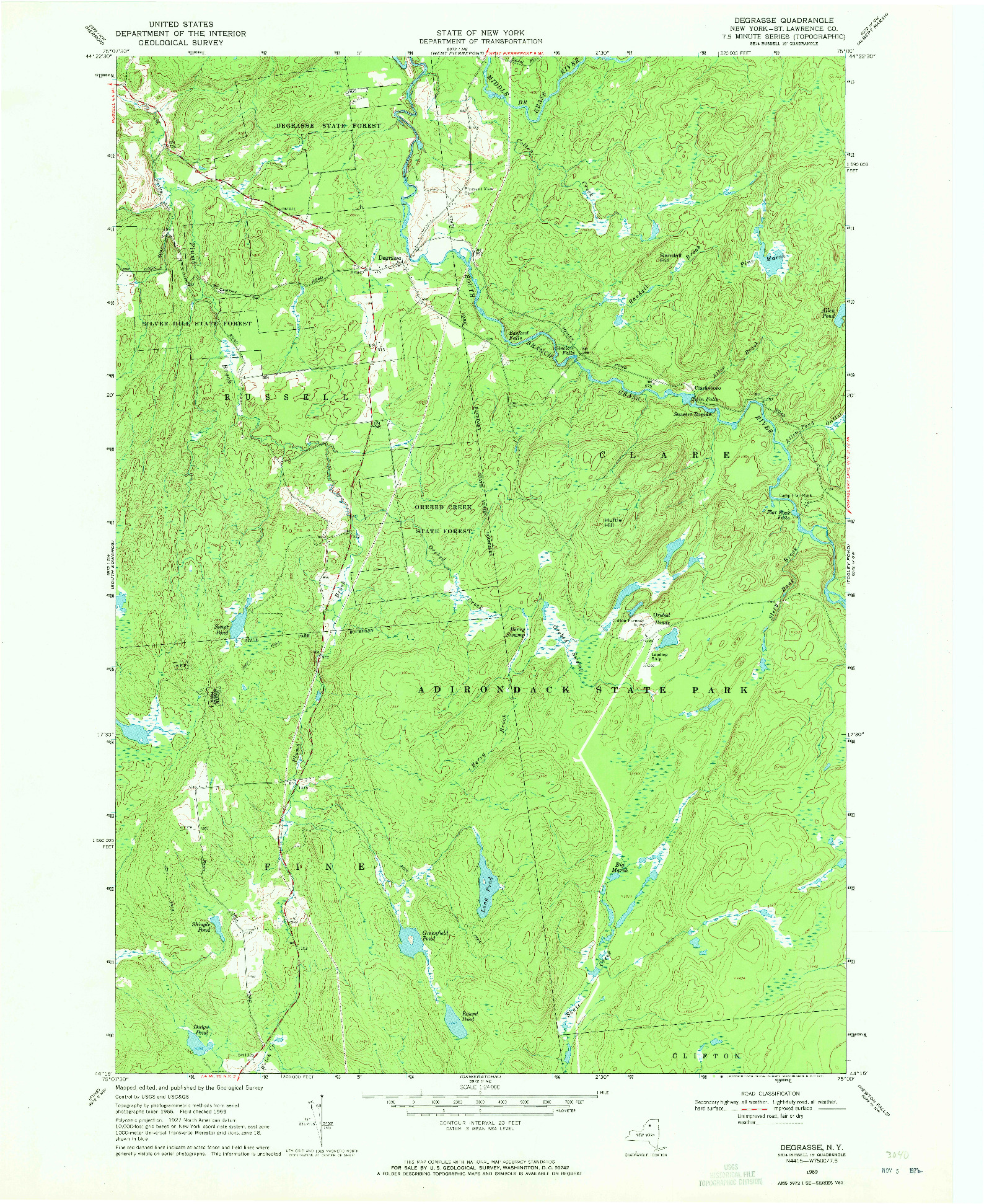 USGS 1:24000-SCALE QUADRANGLE FOR DEGRASSE, NY 1969