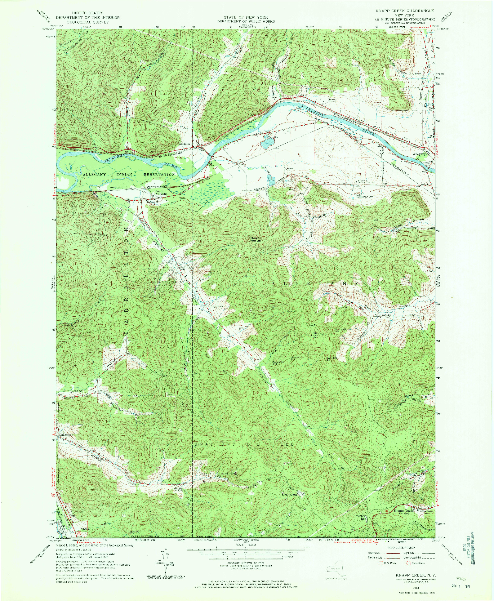 USGS 1:24000-SCALE QUADRANGLE FOR KNAPP CREEK, NY 1961