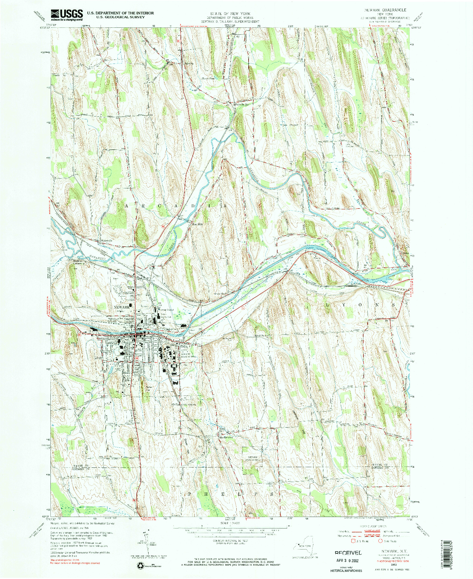 USGS 1:24000-SCALE QUADRANGLE FOR NEWARK, NY 1952