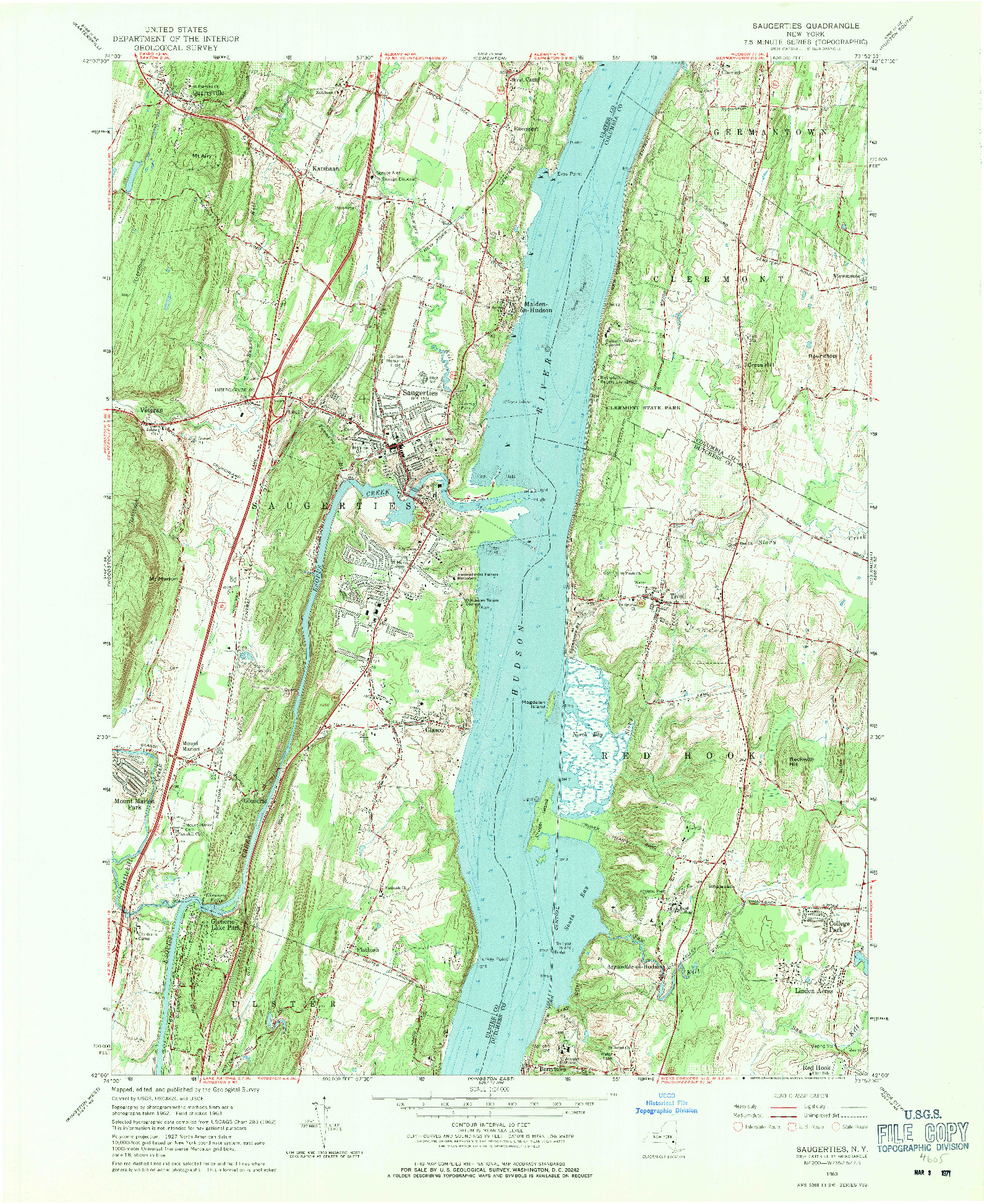 USGS 1:24000-SCALE QUADRANGLE FOR SAUGERTIES, NY 1963
