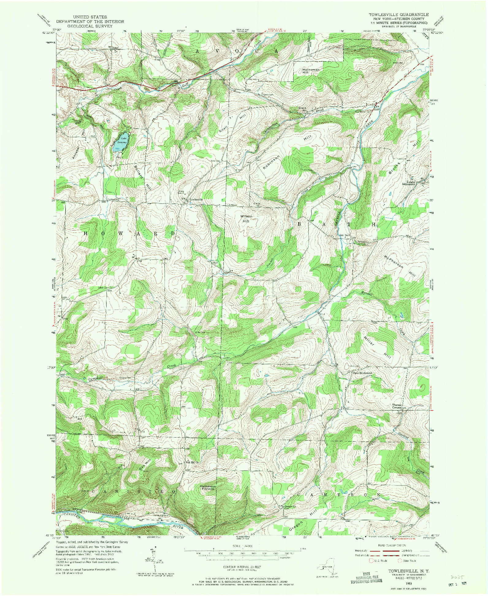 USGS 1:24000-SCALE QUADRANGLE FOR TOWLESVILLE, NY 1953