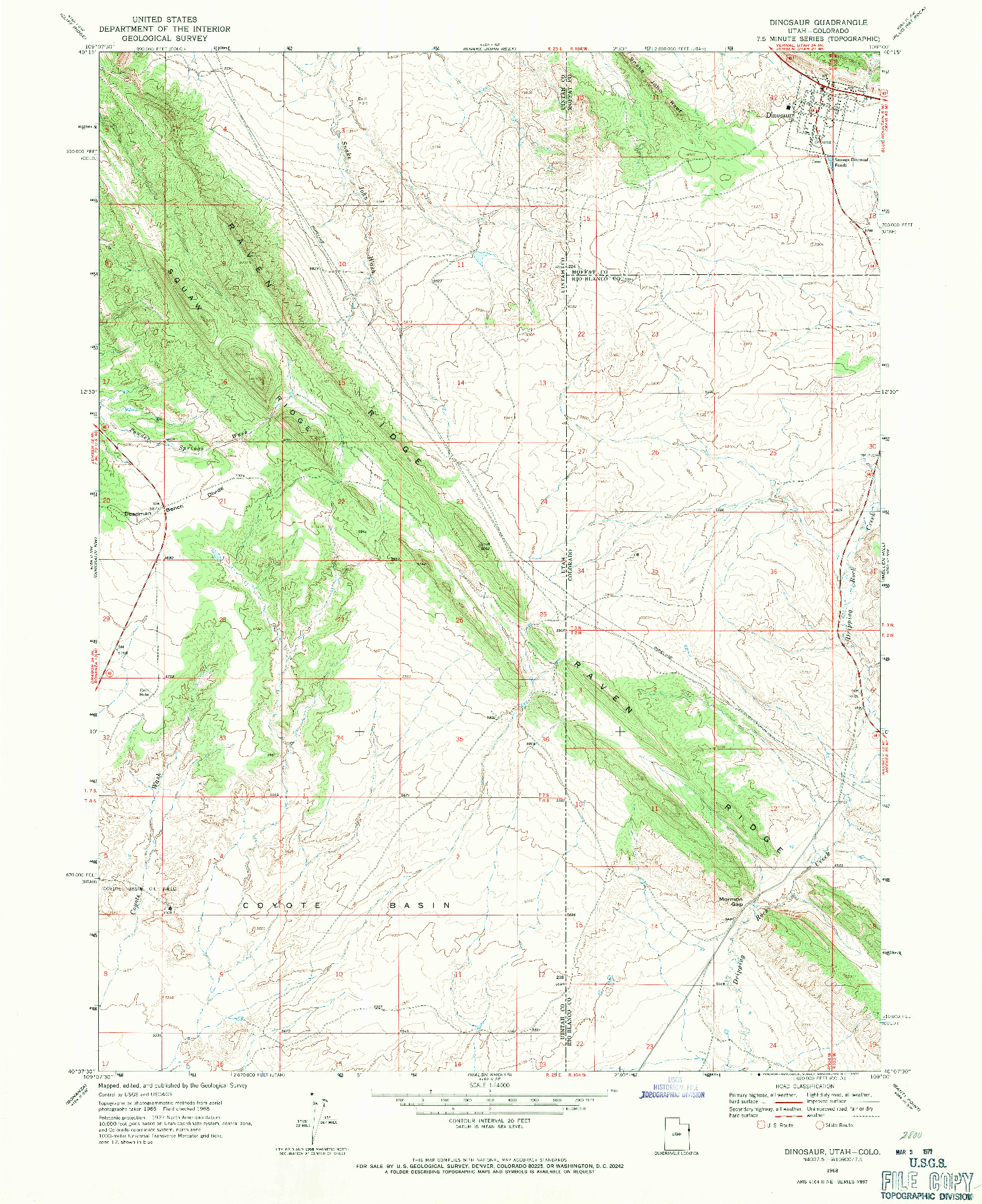 USGS 1:24000-SCALE QUADRANGLE FOR DINOSAUR, UT 1968