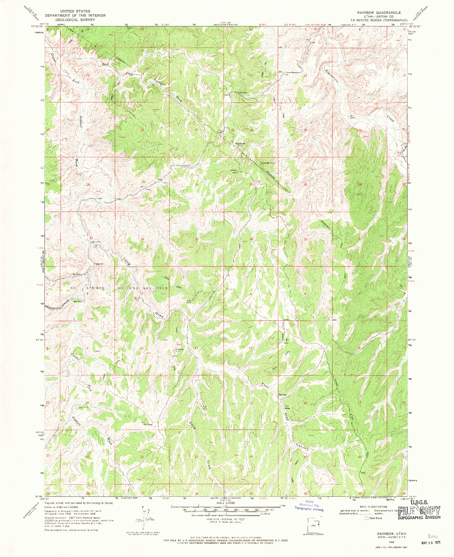 USGS 1:24000-SCALE QUADRANGLE FOR RAINBOW, UT 1968