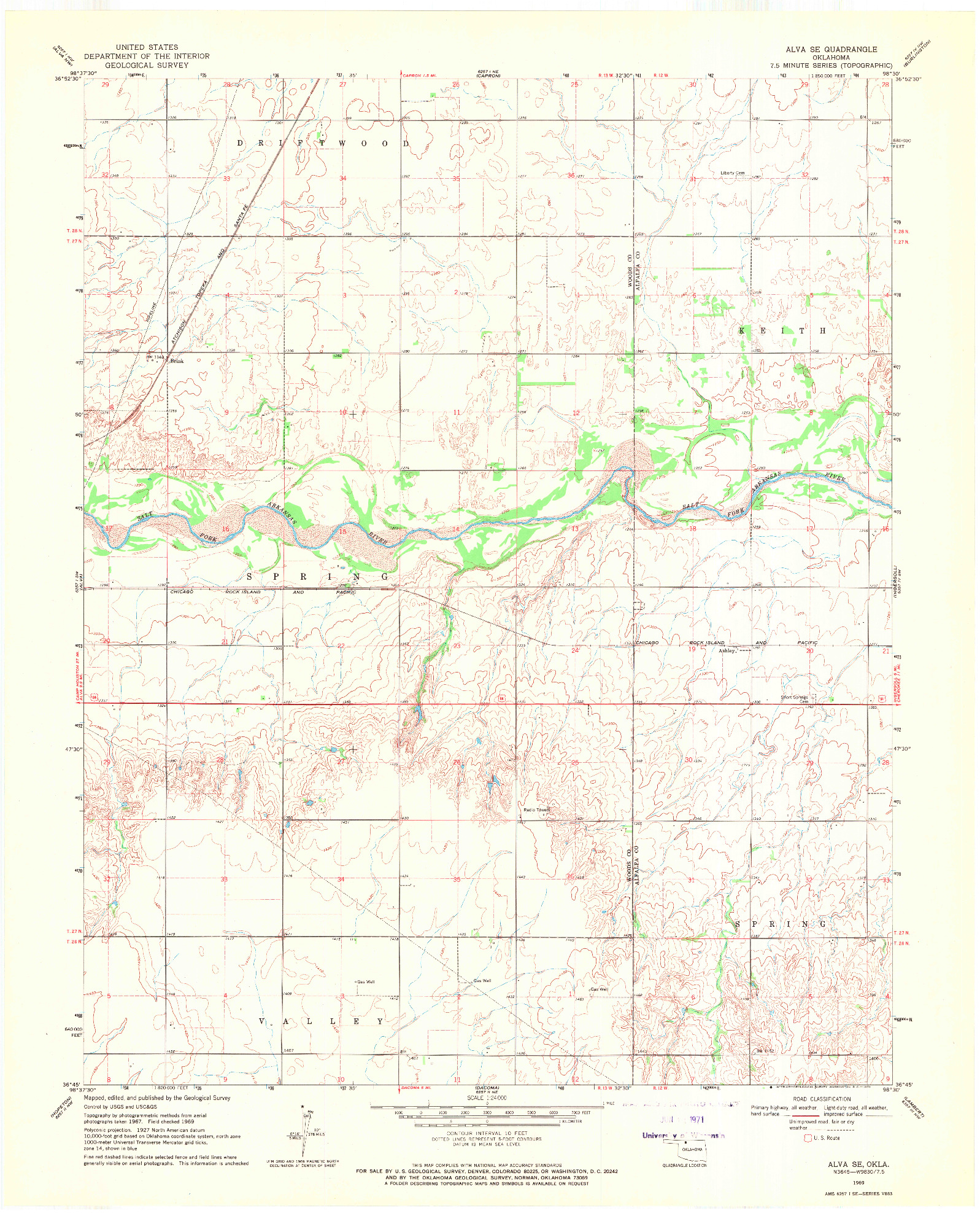 USGS 1:24000-SCALE QUADRANGLE FOR ALVA SE, OK 1969