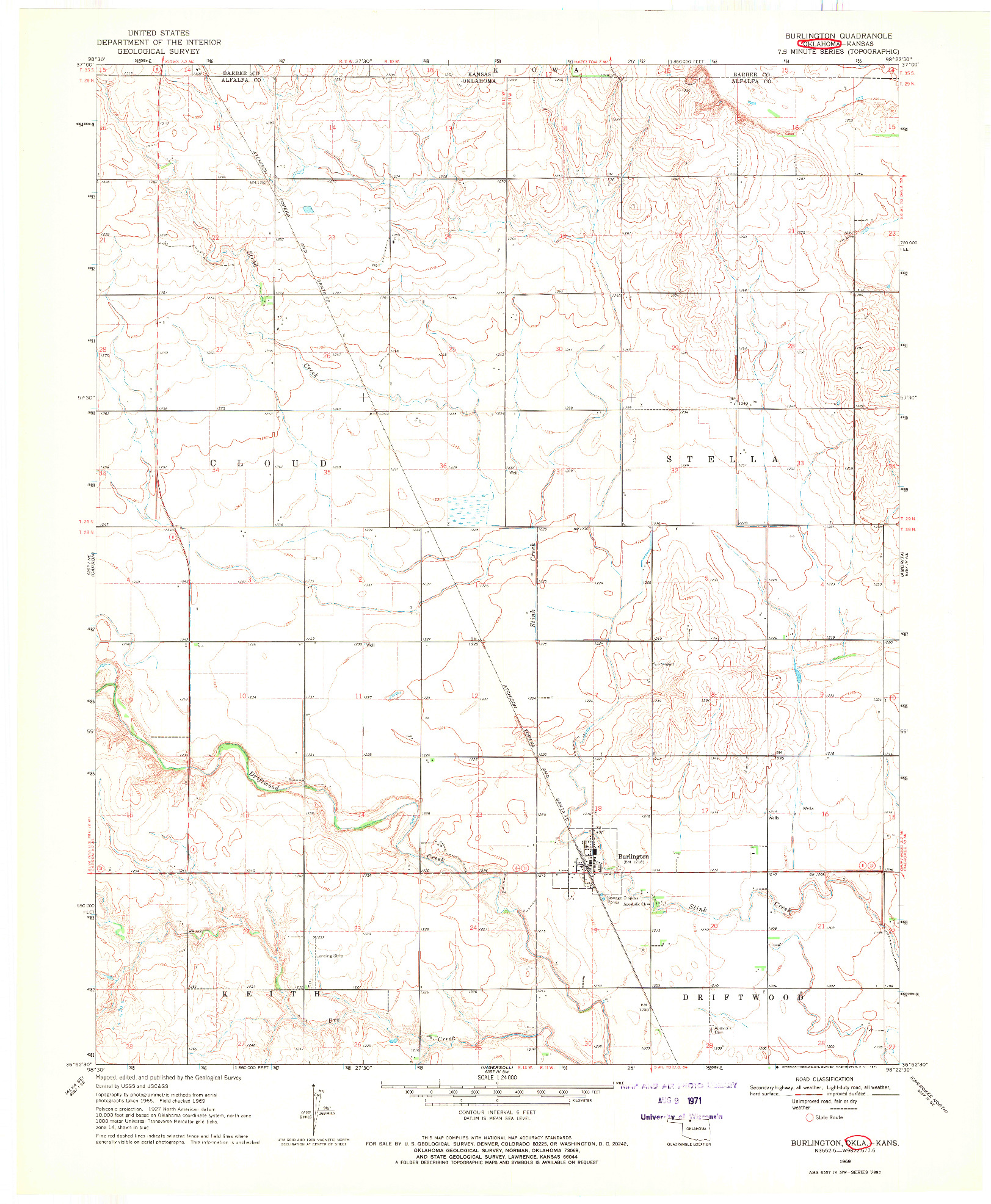 USGS 1:24000-SCALE QUADRANGLE FOR BURLINGTON, OK 1969