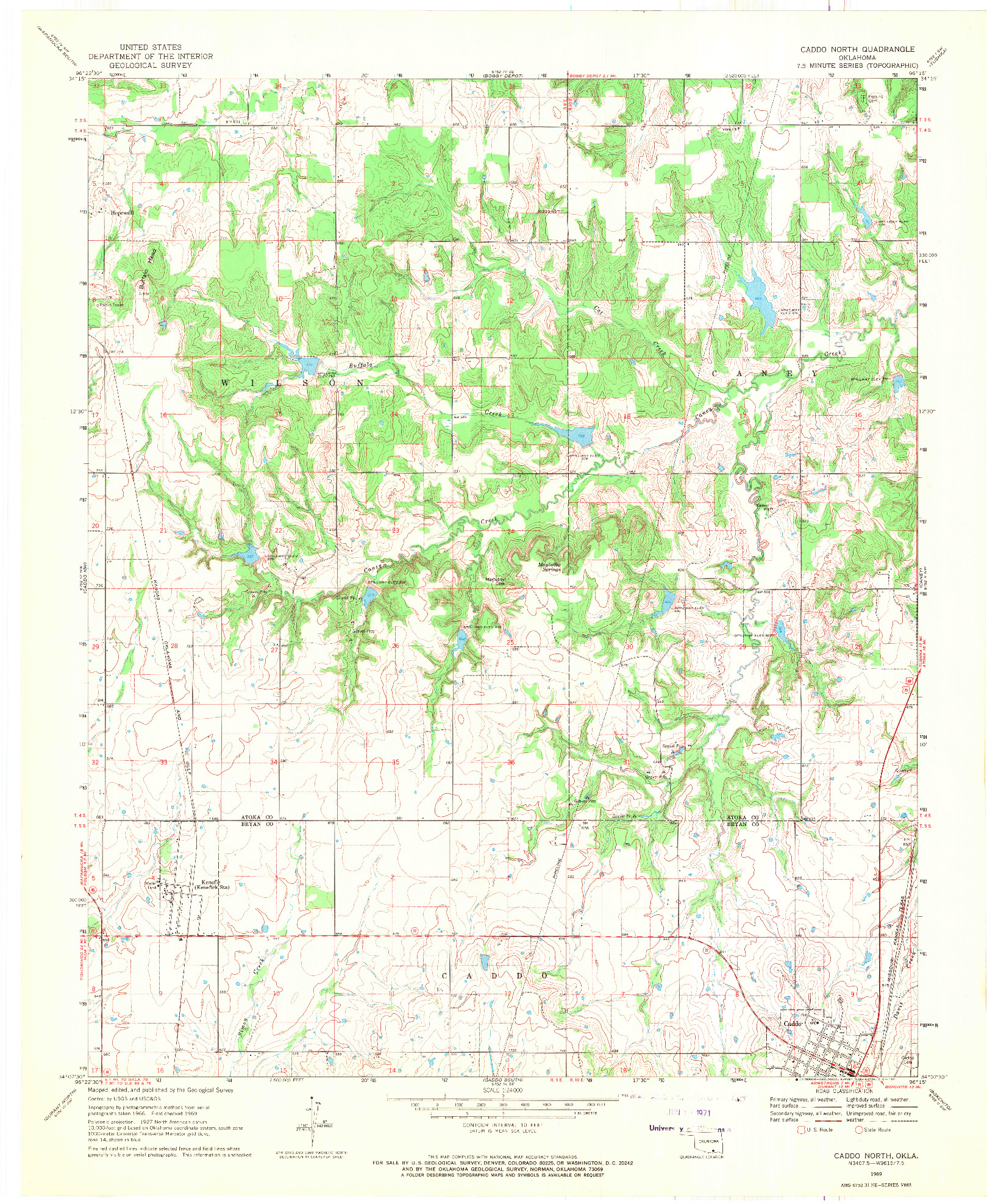 USGS 1:24000-SCALE QUADRANGLE FOR CADDO NORTH, OK 1969