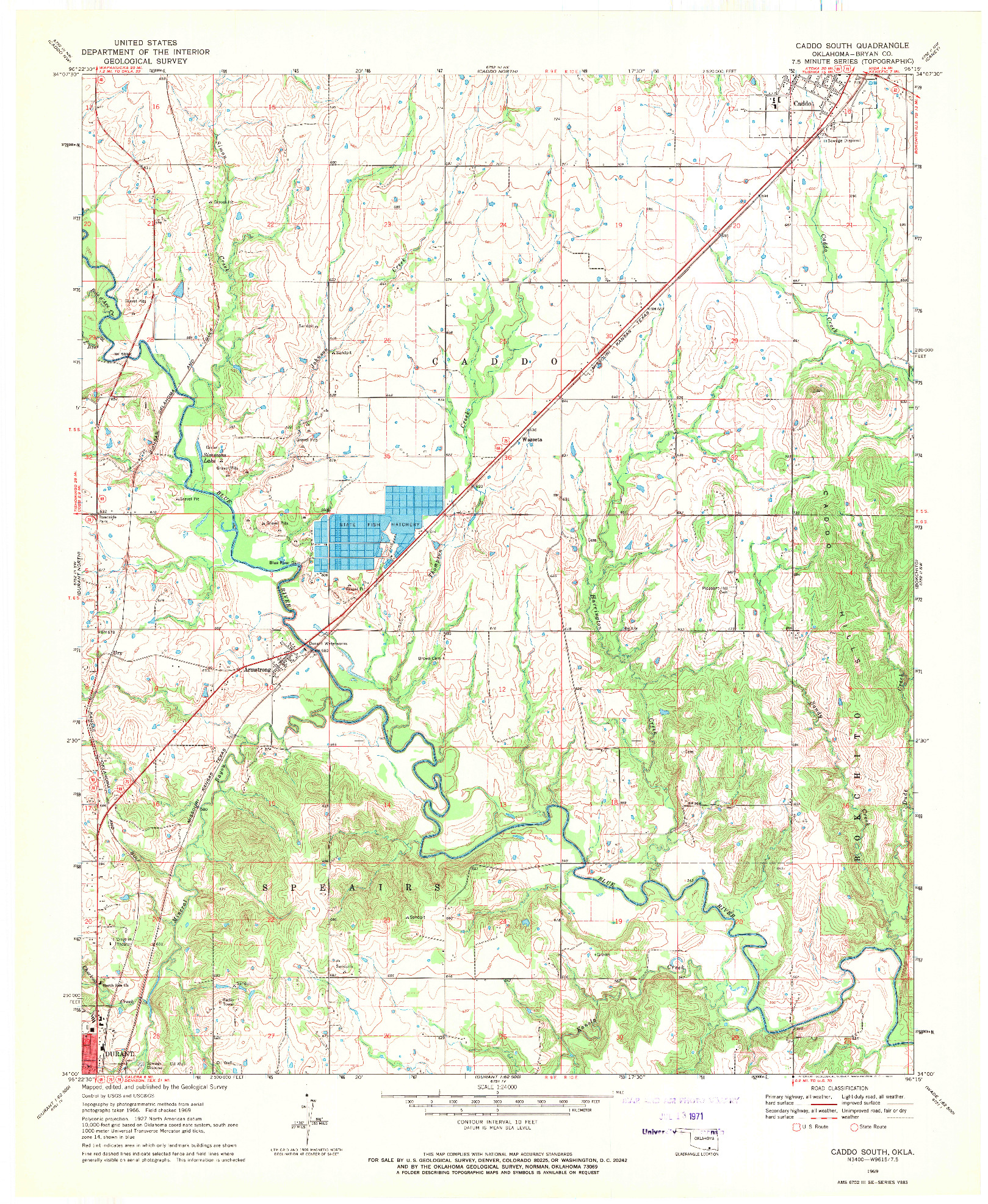 USGS 1:24000-SCALE QUADRANGLE FOR CADDO SOUTH, OK 1969