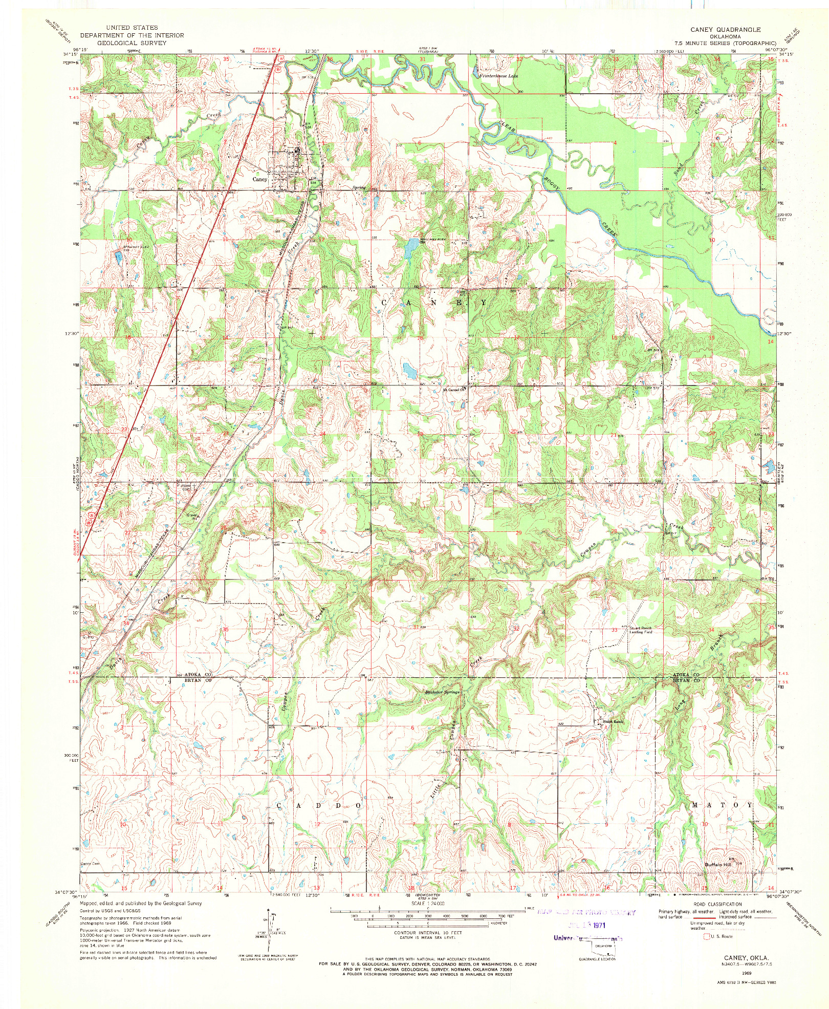 USGS 1:24000-SCALE QUADRANGLE FOR CANEY, OK 1969