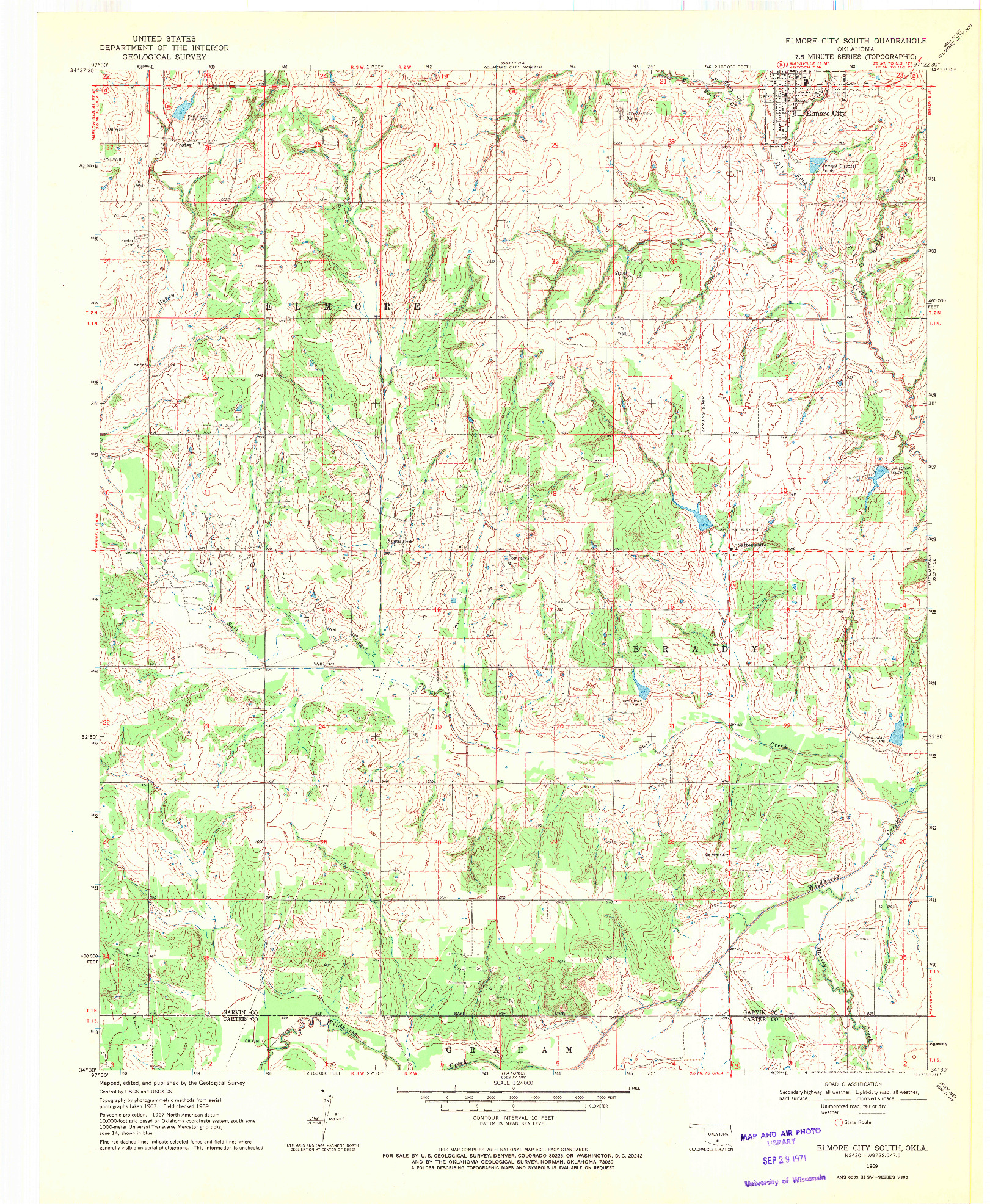 USGS 1:24000-SCALE QUADRANGLE FOR ELMORE CITY SOUTH, OK 1969