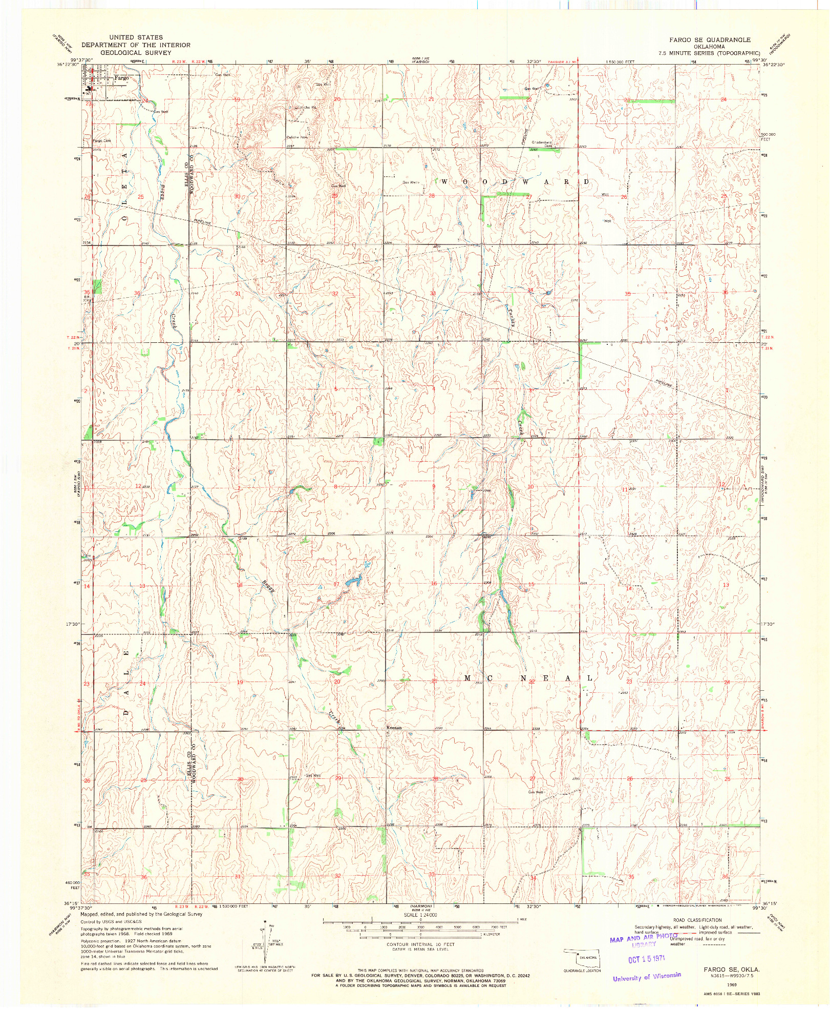 USGS 1:24000-SCALE QUADRANGLE FOR FARGO SE, OK 1969