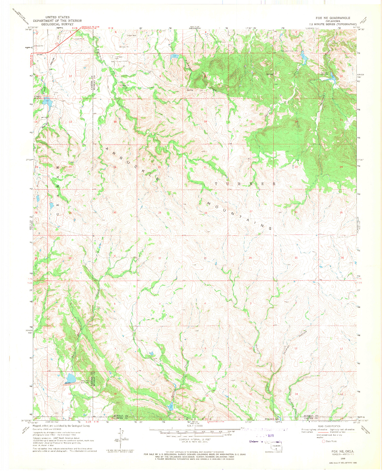 USGS 1:24000-SCALE QUADRANGLE FOR FOX NE, OK 1968