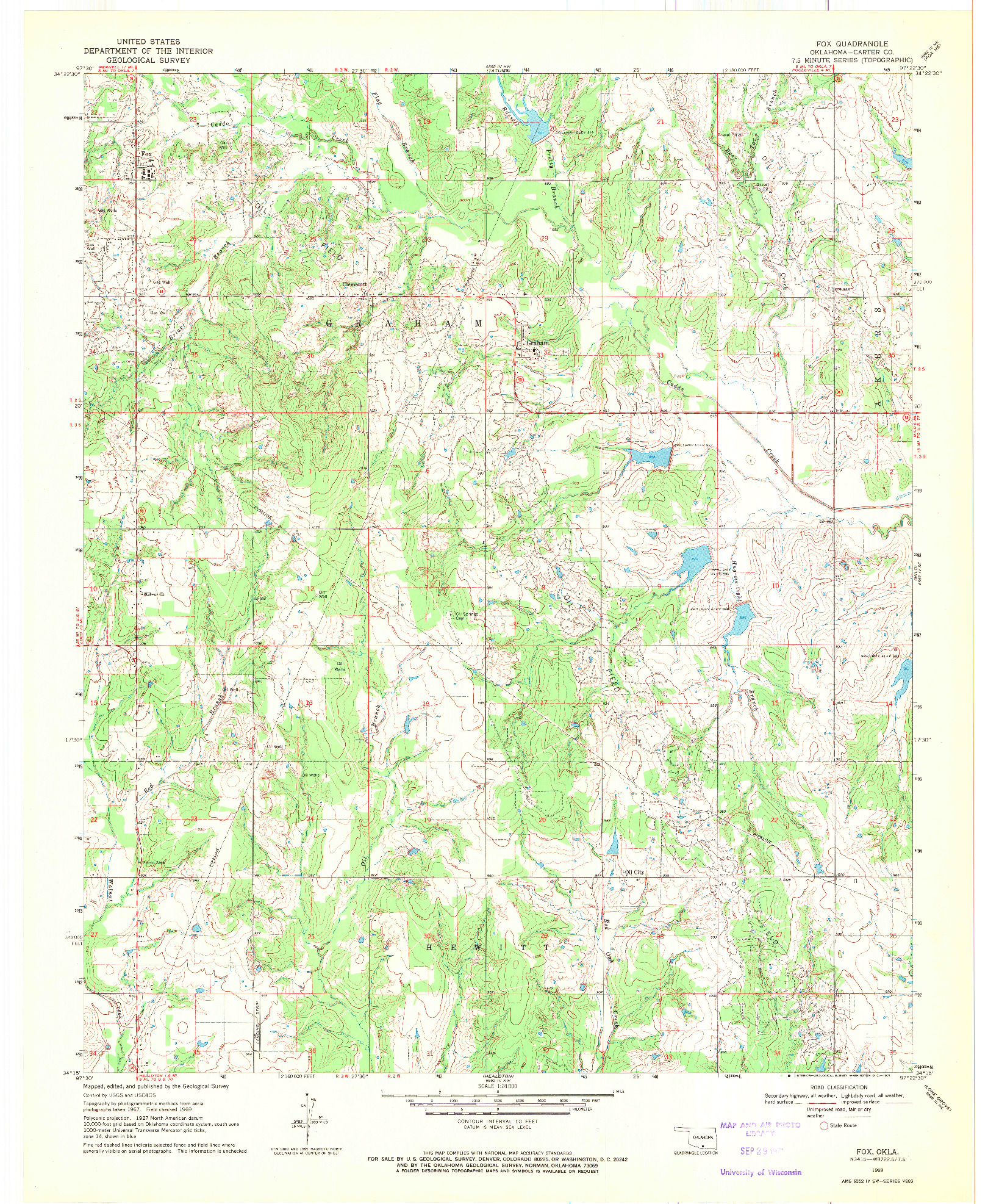 USGS 1:24000-SCALE QUADRANGLE FOR FOX, OK 1969
