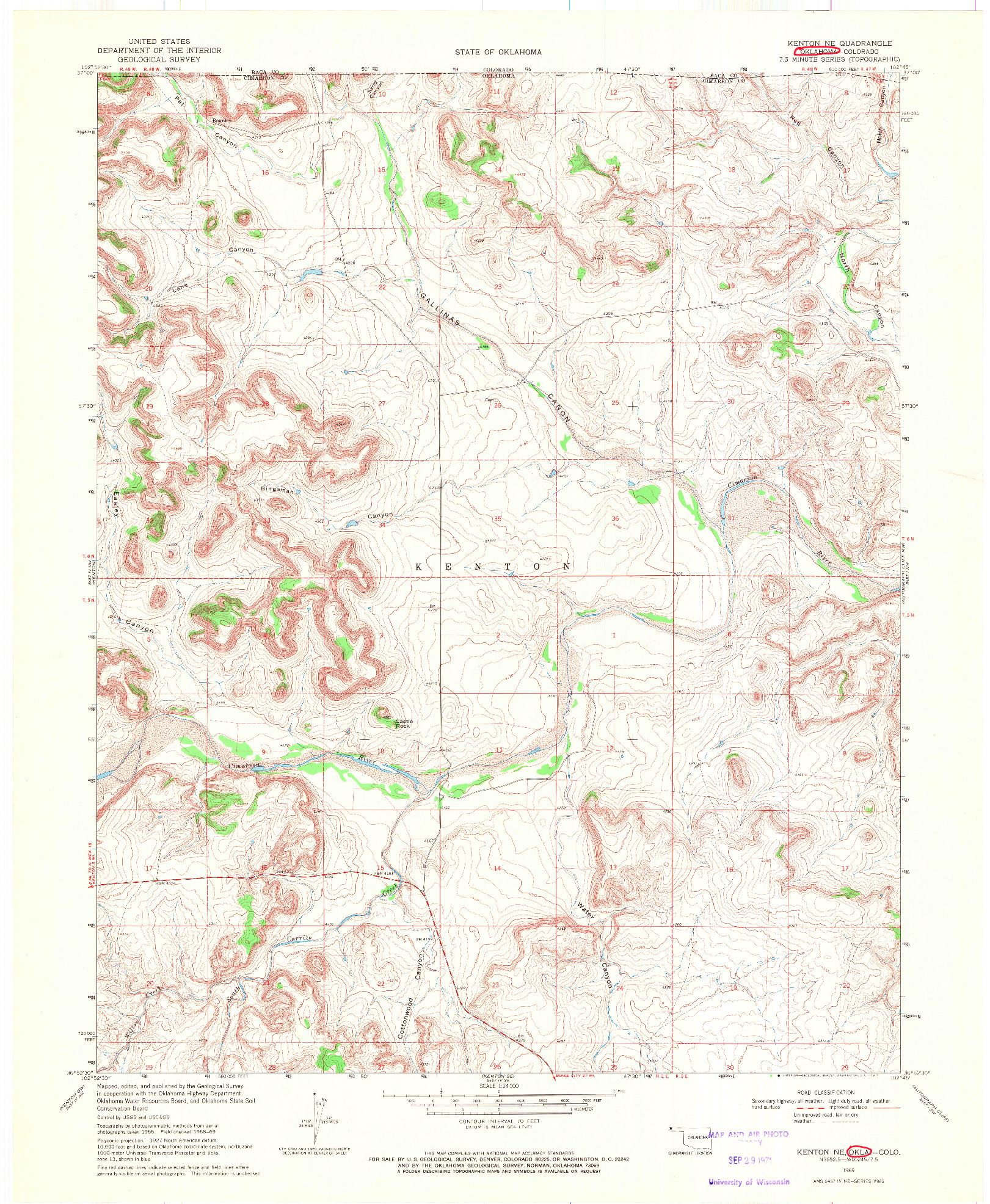 USGS 1:24000-SCALE QUADRANGLE FOR KENTON NE, OK 1969