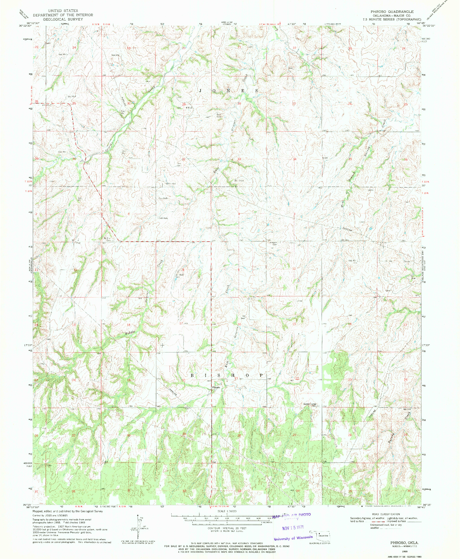 USGS 1:24000-SCALE QUADRANGLE FOR PHROSO, OK 1969