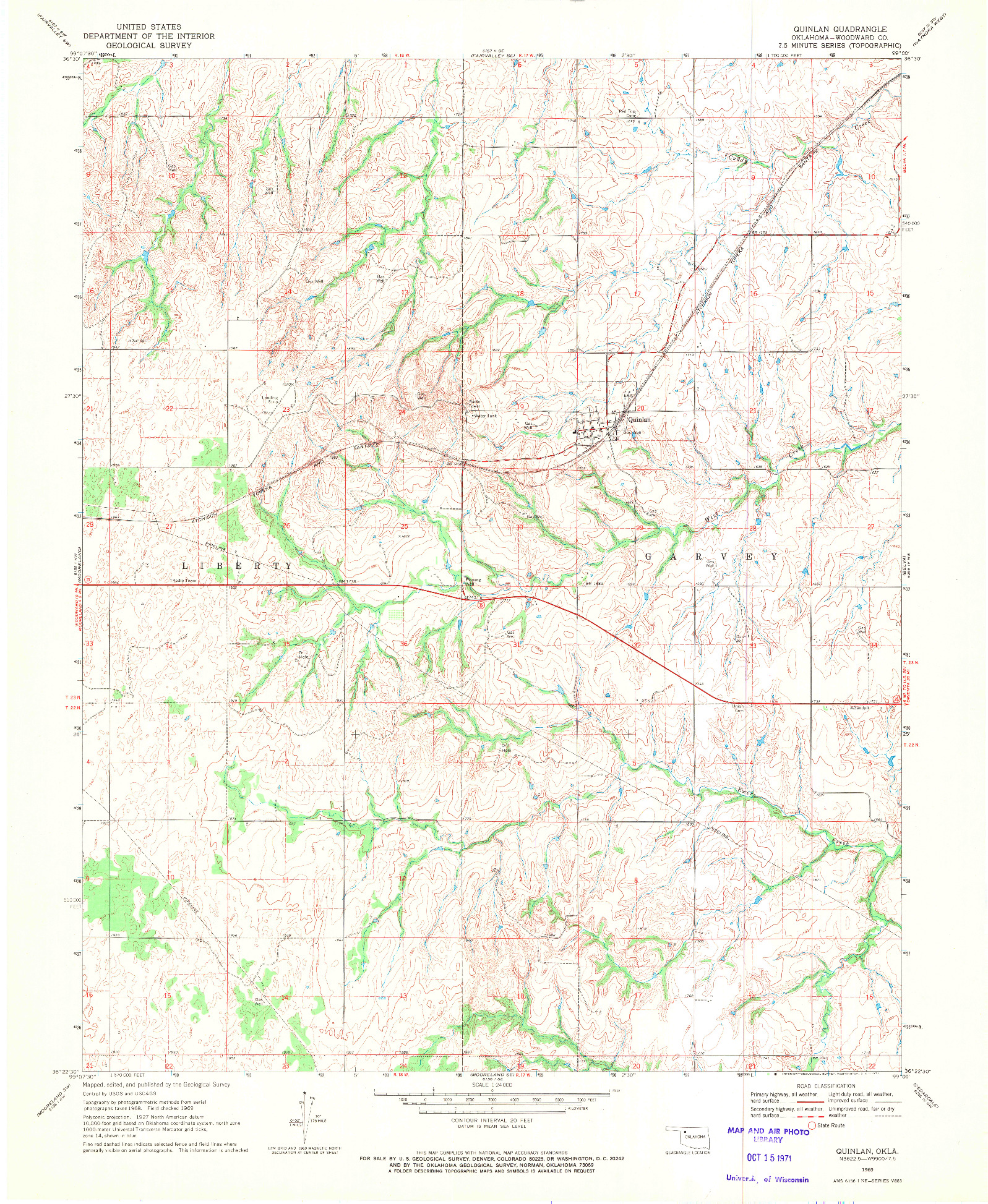 USGS 1:24000-SCALE QUADRANGLE FOR QUINLAN, OK 1969