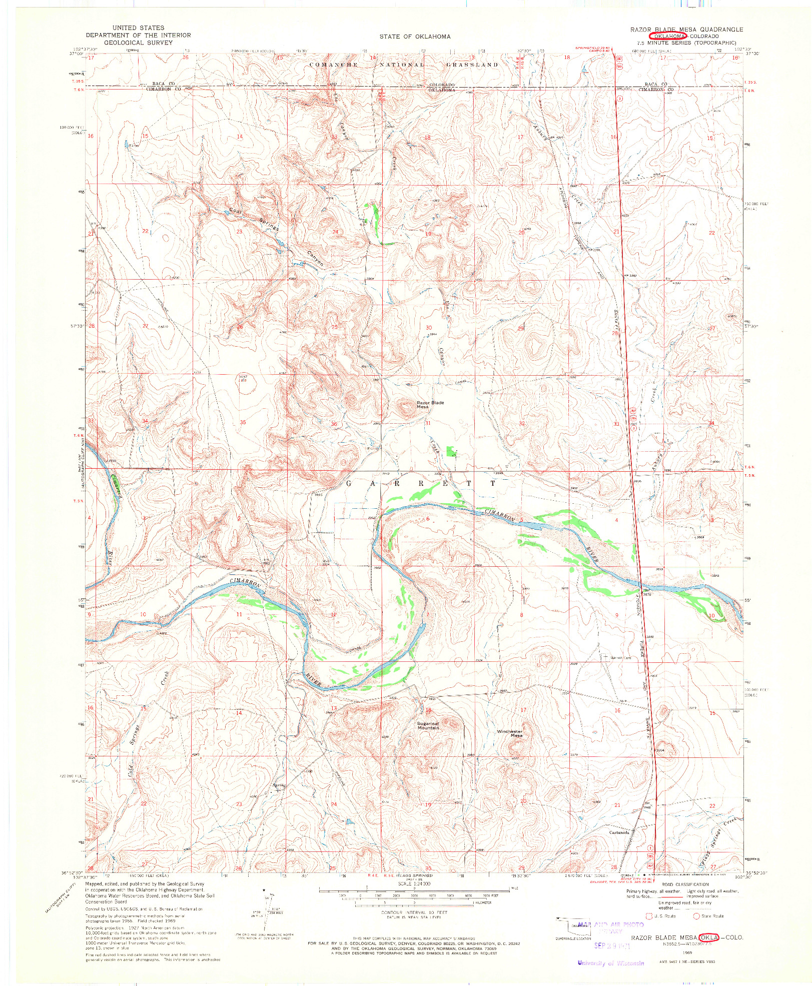 USGS 1:24000-SCALE QUADRANGLE FOR RAZOR BLADE MESA, OK 1969